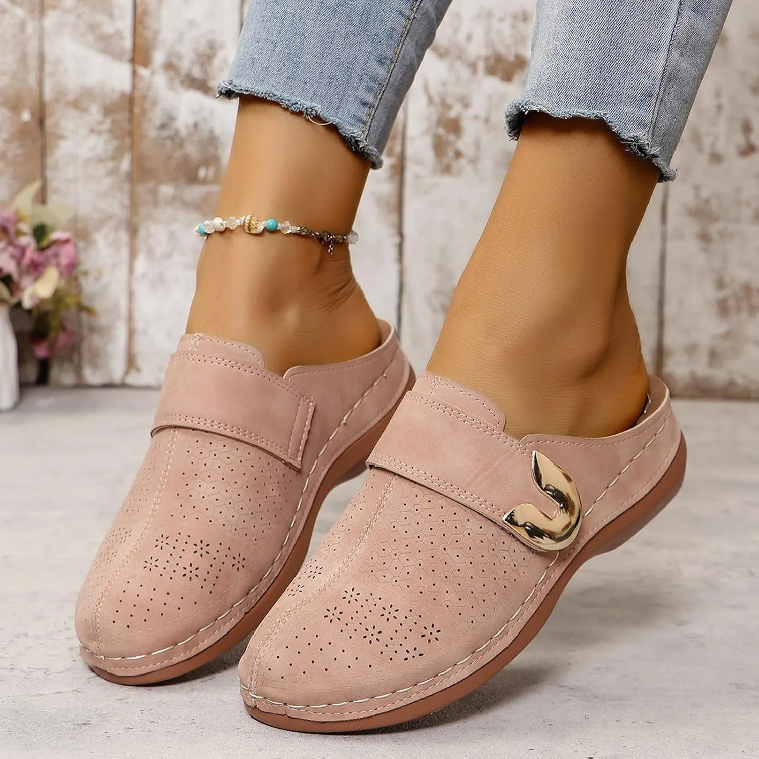 Wedge Mules for Women Closed Toe Clogs for Women Mules Slip-on Sandals Summer Comfortable Wedge Mule Shoes with Arch Support Lightweight Breathable Walking Slippers with Adjustable Hook Loop