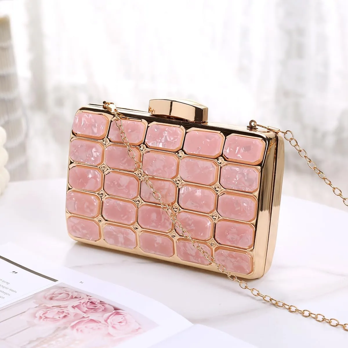 Women Acrylic Clutch Handbag Luxury Shoulder bags Evening Purse with Detachable Chain for Wedding Prom Party