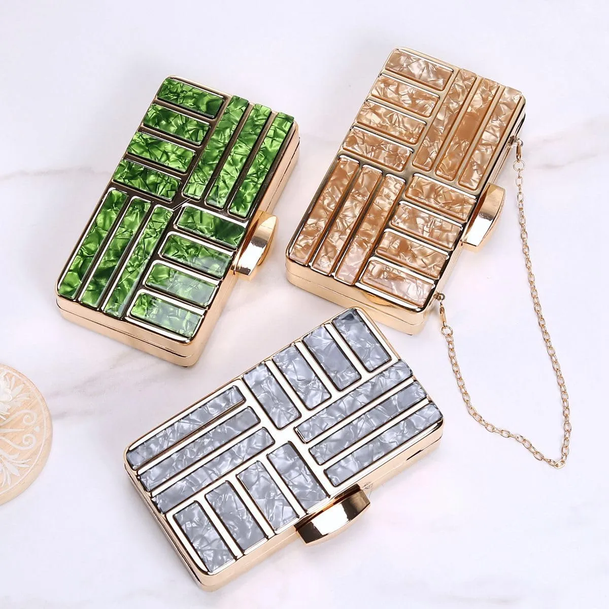 Women Acrylic Clutch Handbag Luxury Shoulder bags Evening Purse with Detachable Chain for Wedding Prom Party