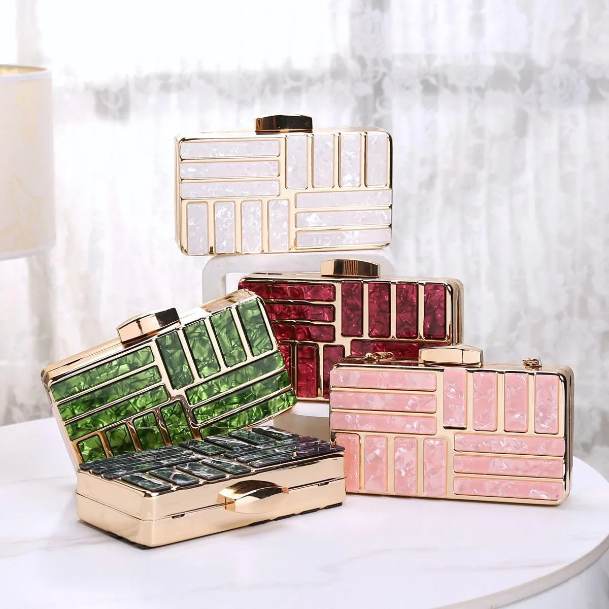Women Acrylic Clutch Handbag Luxury Shoulder bags Evening Purse with Detachable Chain for Wedding Prom Party