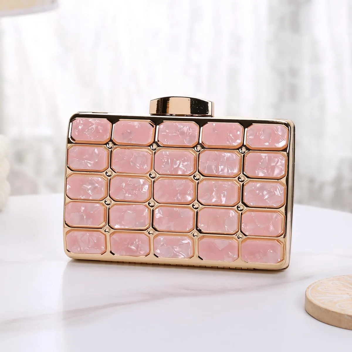 Women Acrylic Clutch Handbag Luxury Shoulder bags Evening Purse with Detachable Chain for Wedding Prom Party
