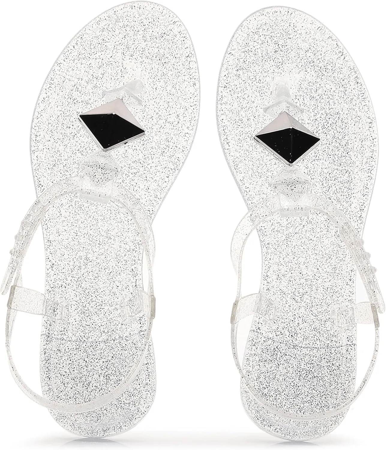 Women Sandals Studded Flip Flops Thong Jelly Shoes Adjustable T-Strap Jellies Flats Clear Dress Slipper Summer Beach Pool Slides Slip On Quick Dry Soft
