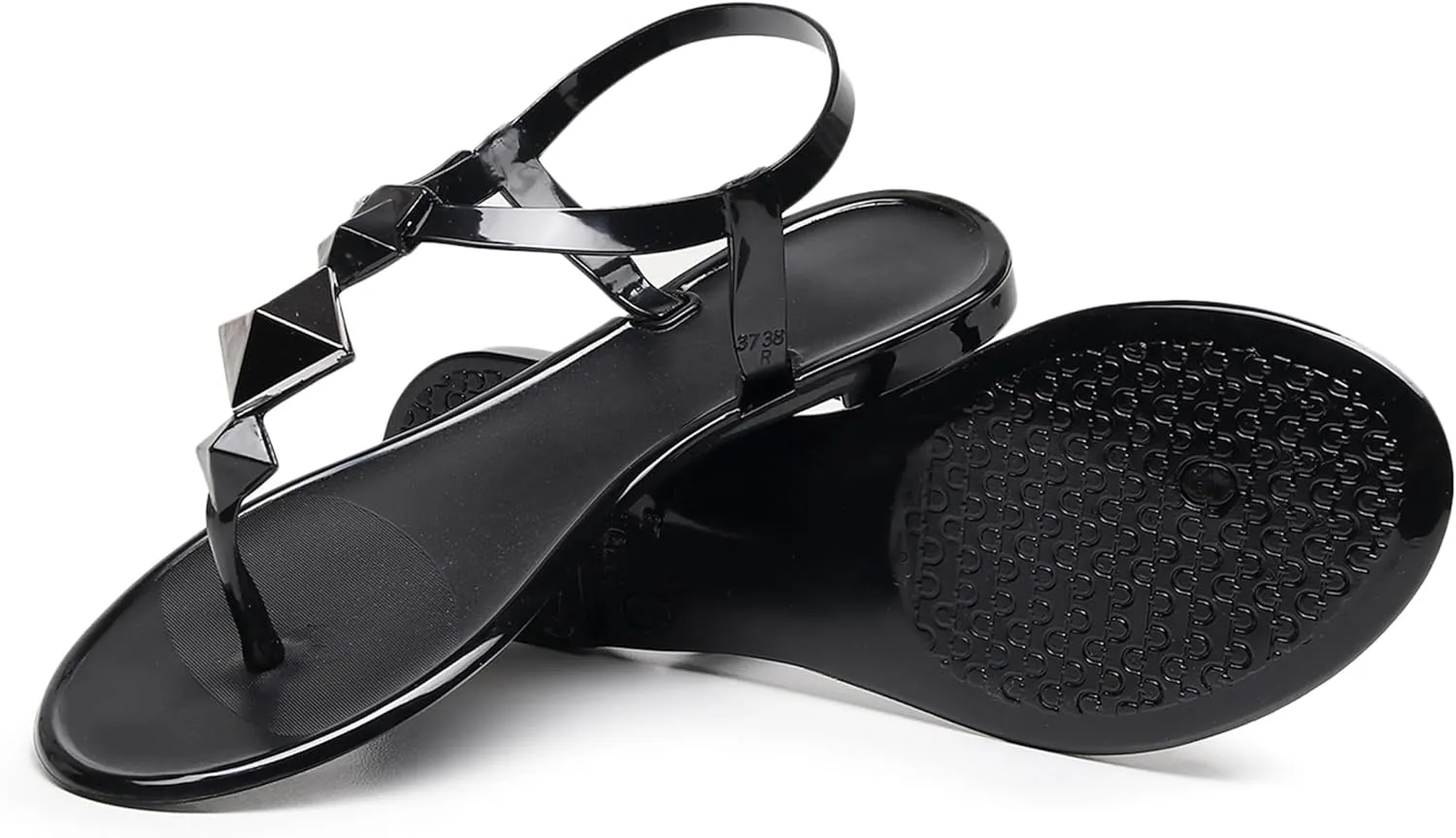 Women Sandals Studded Flip Flops Thong Jelly Shoes Adjustable T-Strap Jellies Flats Clear Dress Slipper Summer Beach Pool Slides Slip On Quick Dry Soft