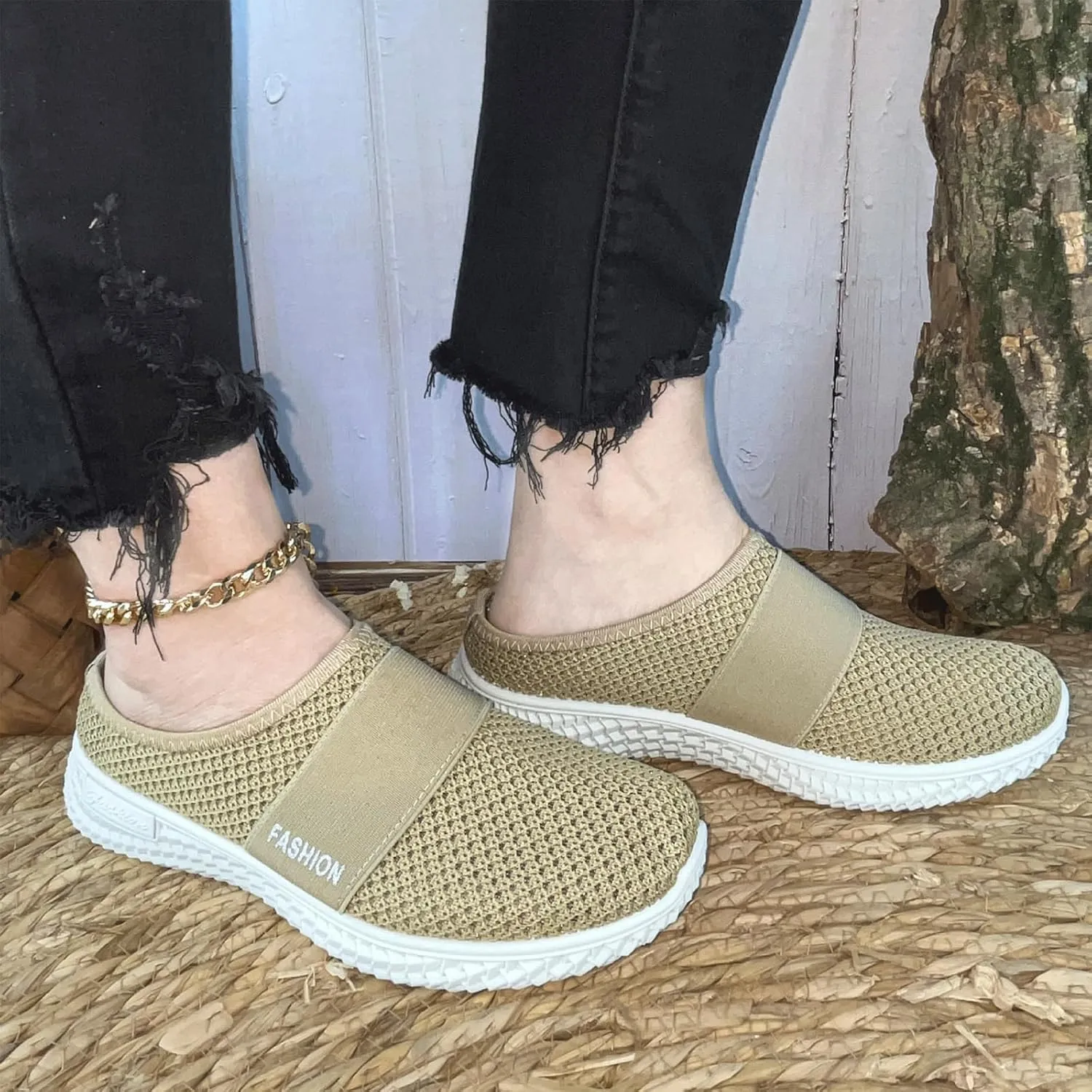 Womens Breathable Mesh Walking Sneakers Soft Backless Slip On Mules Slippers Shoes