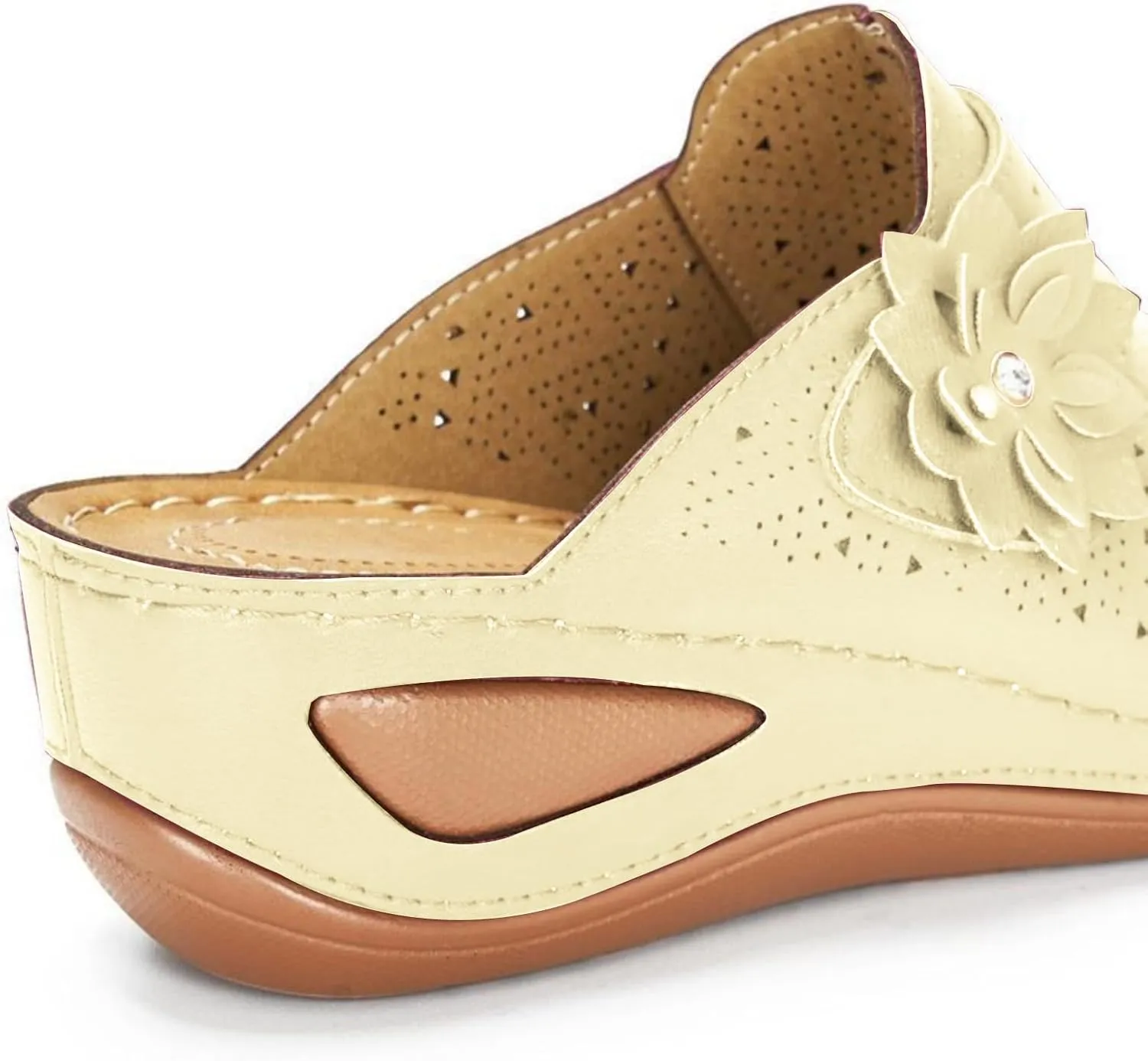 Womens Clogs Mules Slip On Comfy Summer Sandals Shoes Closed Toe Clogs for Women Mules Shoes Flower Wedge Sandals with Adjustable Hook Loop Comfortable Arch Support Trendy Low Wedge Shoe