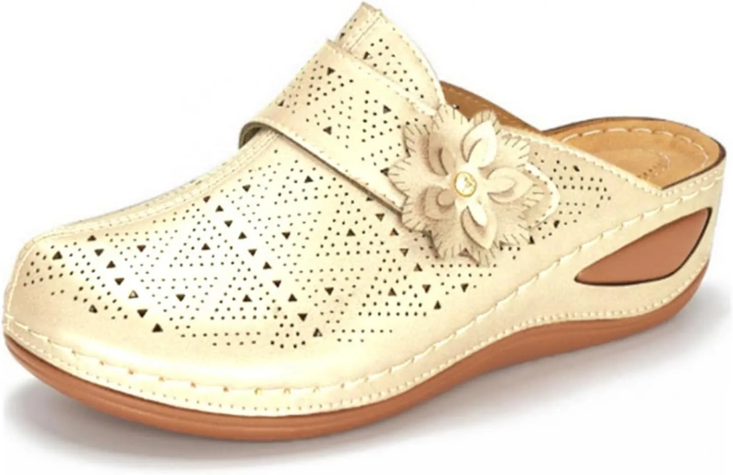 Womens Clogs Mules Slip On Comfy Summer Sandals Shoes Closed Toe Clogs for Women Mules Shoes Flower Wedge Sandals with Adjustable Hook Loop Comfortable Arch Support Trendy Low Wedge Shoe