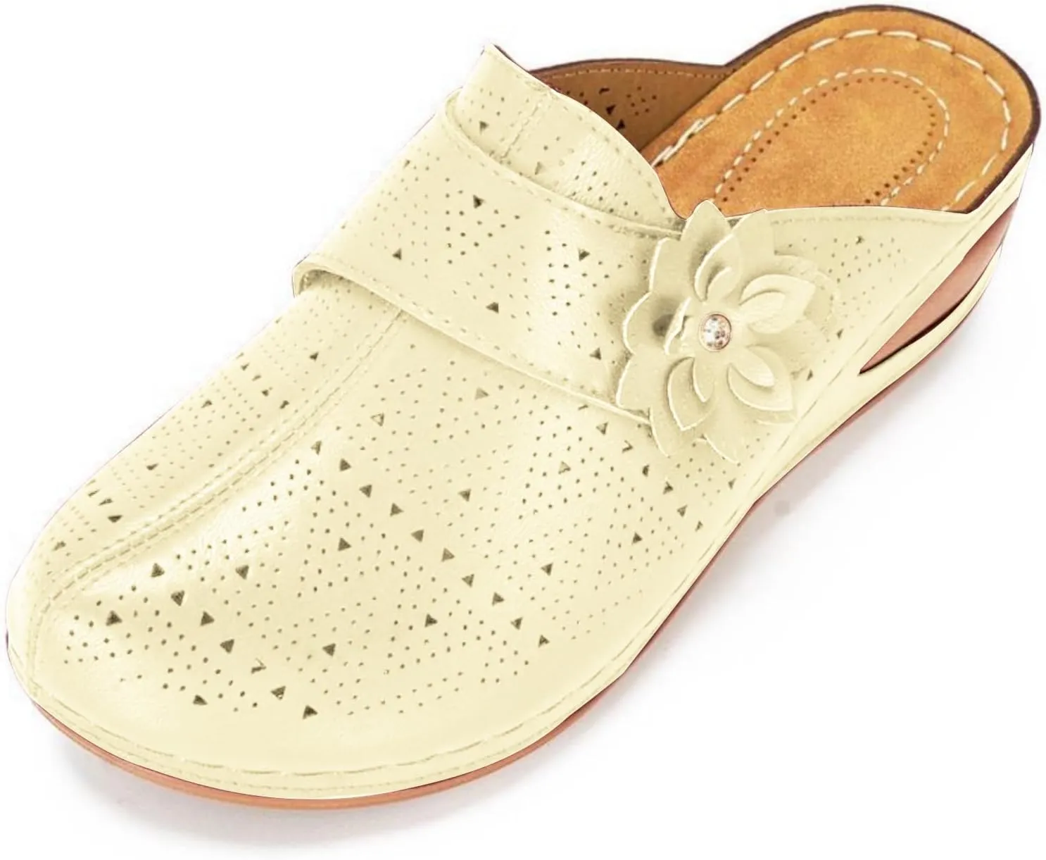 Womens Clogs Mules Slip On Comfy Summer Sandals Shoes Closed Toe Clogs for Women Mules Shoes Flower Wedge Sandals with Adjustable Hook Loop Comfortable Arch Support Trendy Low Wedge Shoe