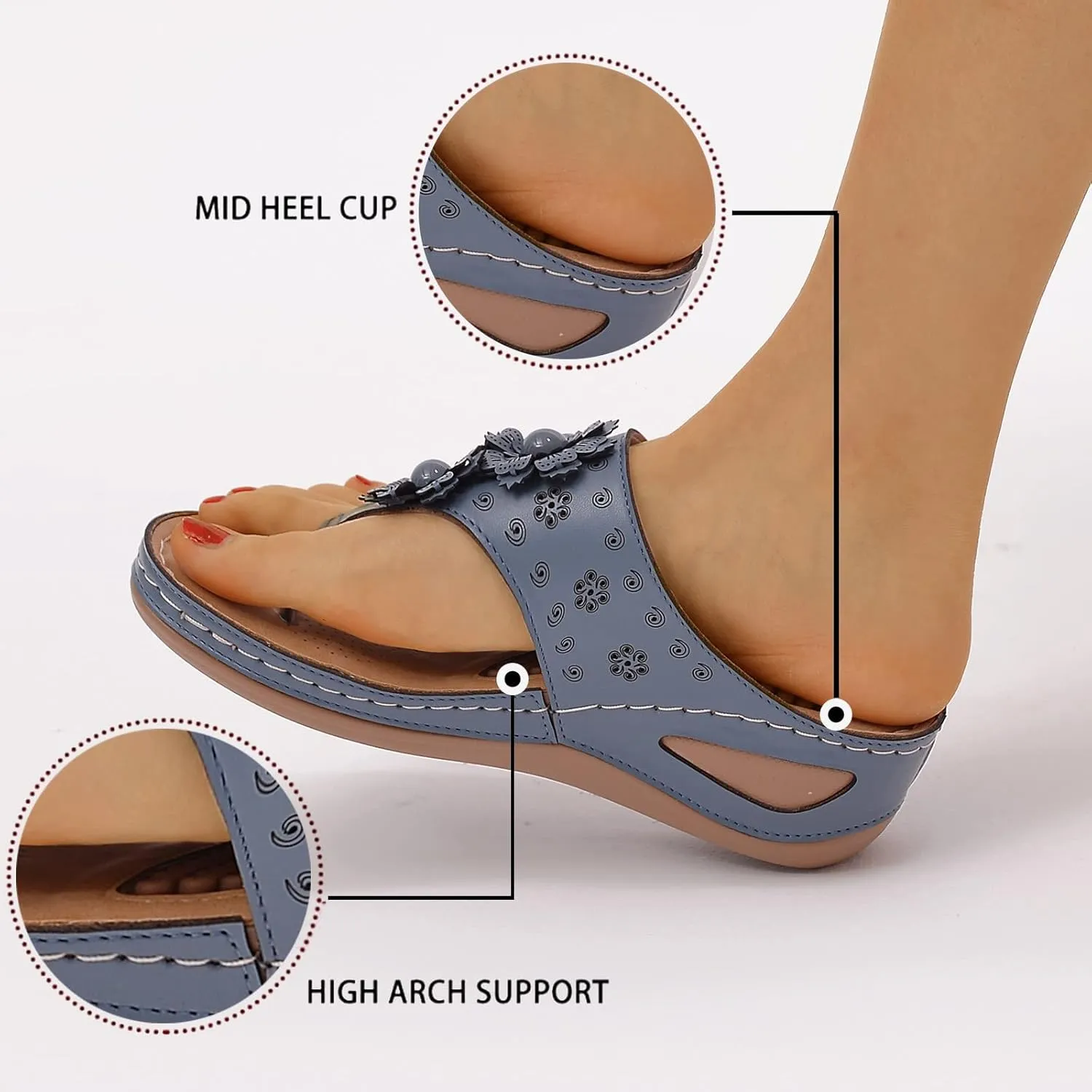 Womens Comfortable Orthopedic Flip Flops with Arch Support Yoga Mat Cushion Summer Beach Sandals for Plantar Fasciitis Pain Relief Walking