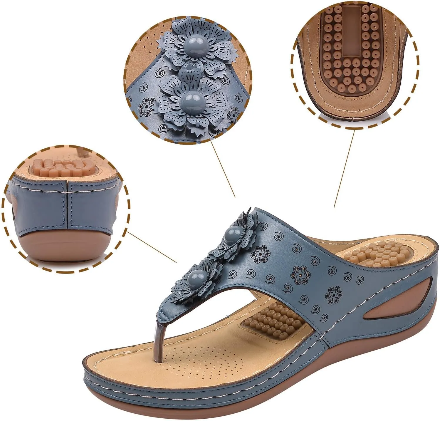 Womens Comfortable Orthopedic Flip Flops with Arch Support Yoga Mat Cushion Summer Beach Sandals for Plantar Fasciitis Pain Relief Walking