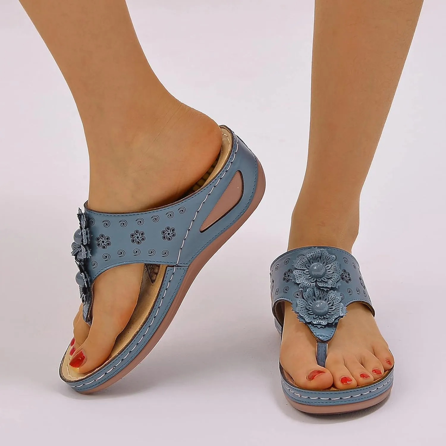 Womens Comfortable Orthopedic Flip Flops with Arch Support Yoga Mat Cushion Summer Beach Sandals for Plantar Fasciitis Pain Relief Walking