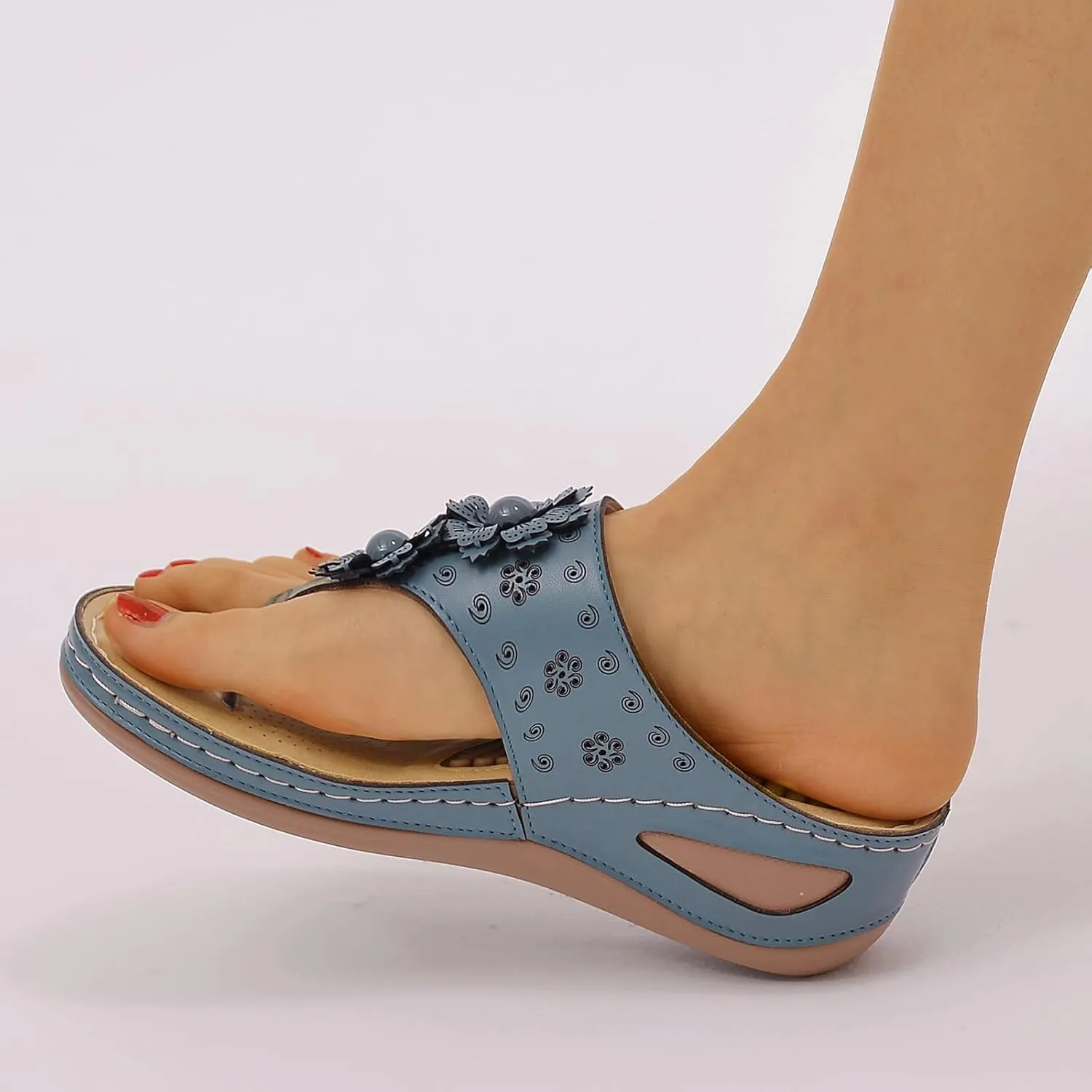 Womens Comfortable Orthopedic Flip Flops with Arch Support Yoga Mat Cushion Summer Beach Sandals for Plantar Fasciitis Pain Relief Walking