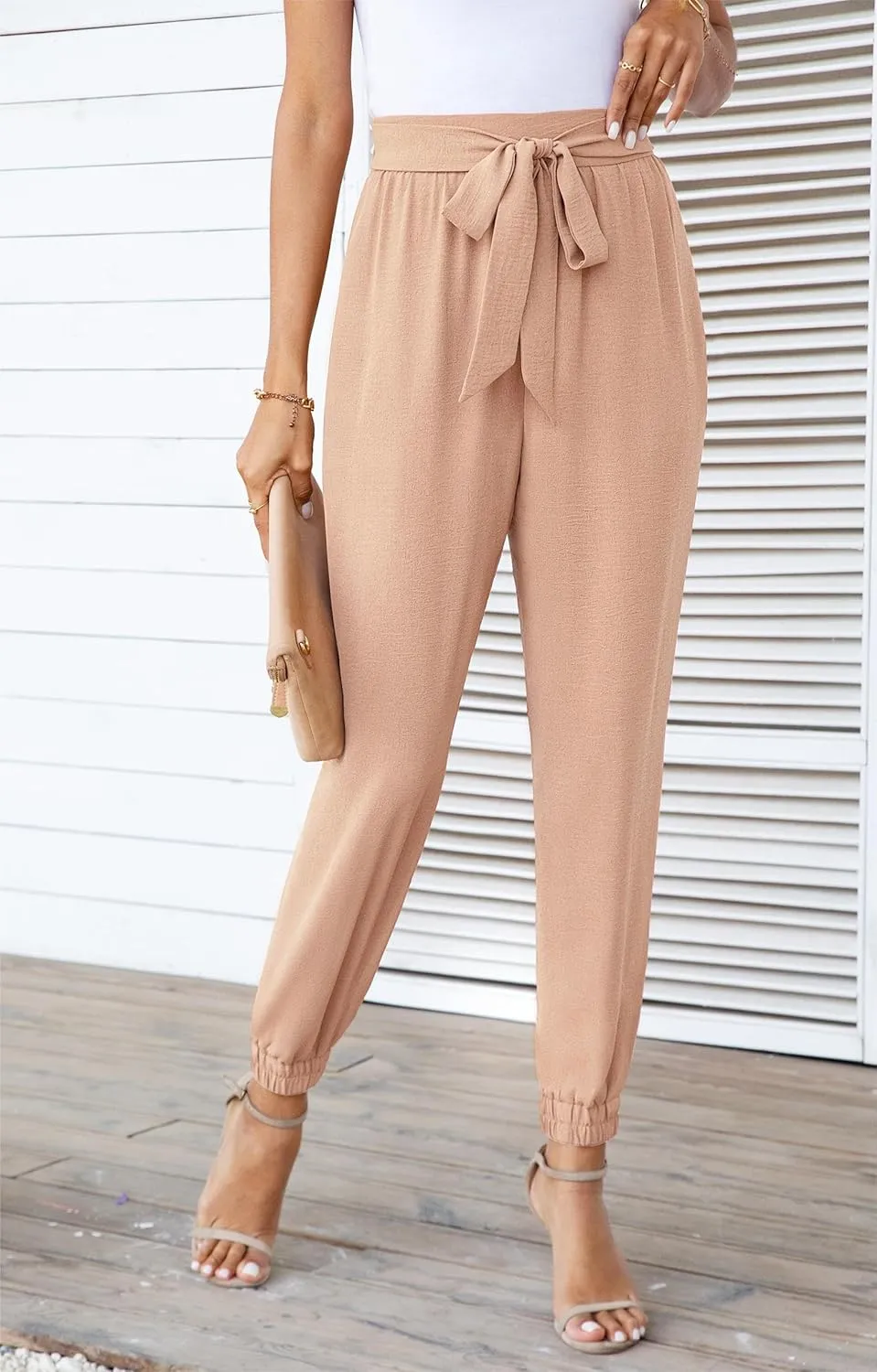 Womens High Waist Dressy Joggers Bow-Knot Loose Business Casual Pants for Work Tapered Trousers with Pockets