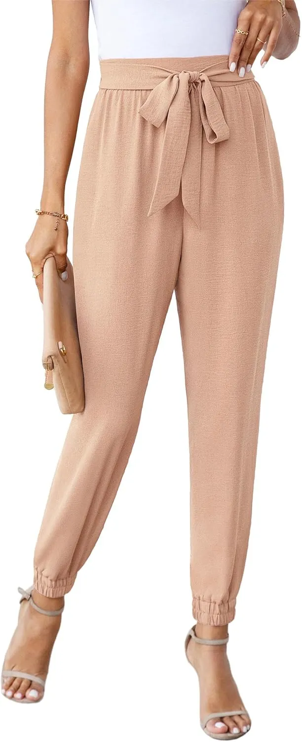 Womens High Waist Dressy Joggers Bow-Knot Loose Business Casual Pants for Work Tapered Trousers with Pockets