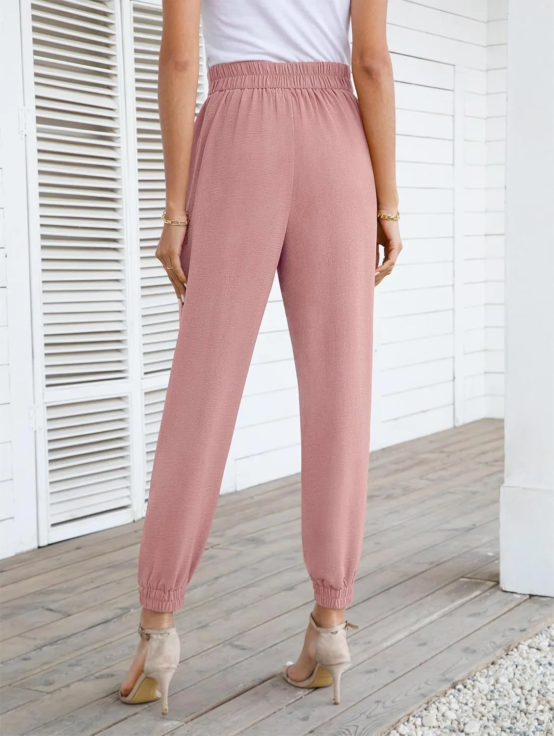 Womens High Waist Dressy Joggers Bow-Knot Loose Business Casual Pants for Work Tapered Trousers with Pockets