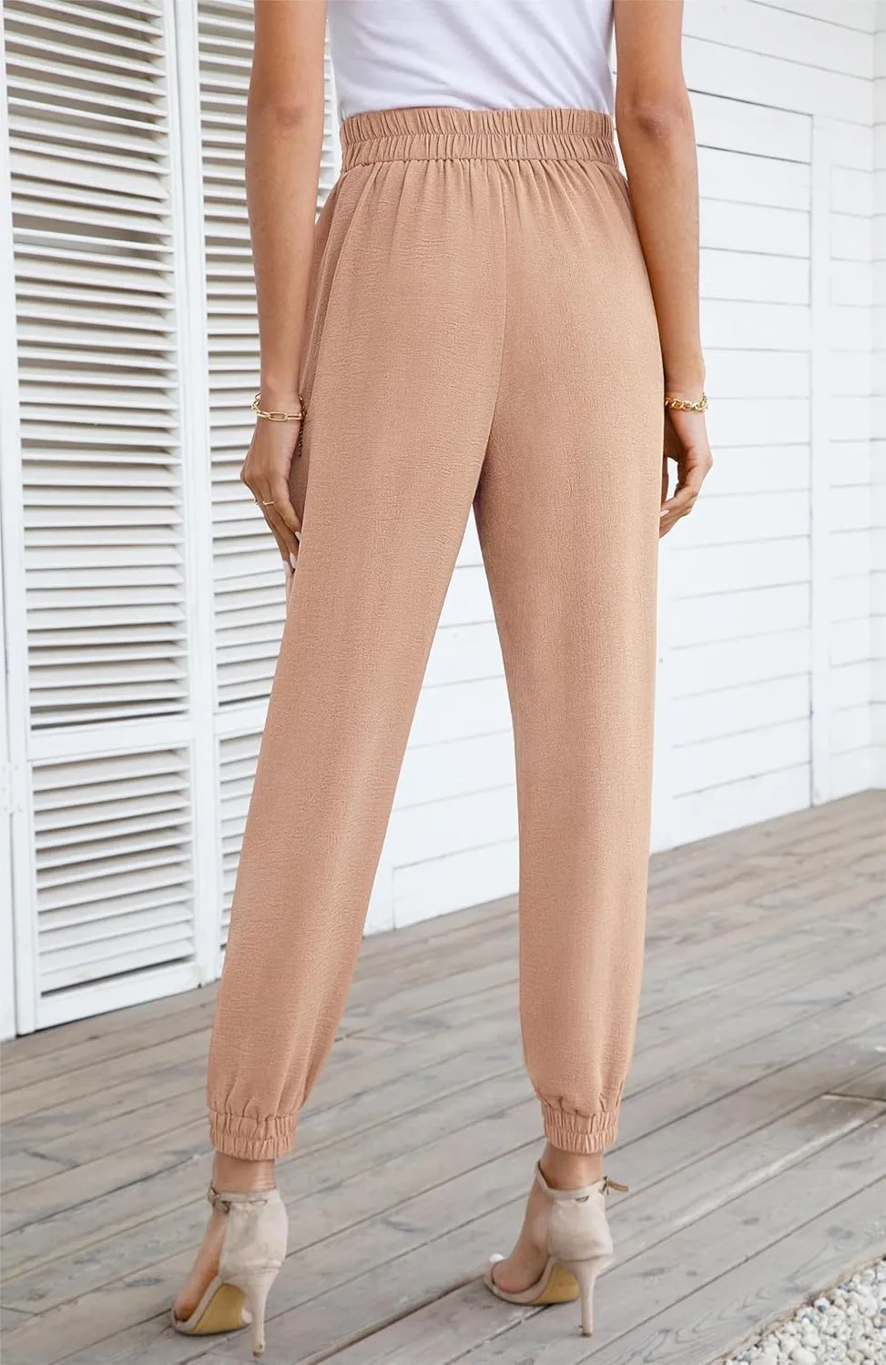 Womens High Waist Dressy Joggers Bow-Knot Loose Business Casual Pants for Work Tapered Trousers with Pockets