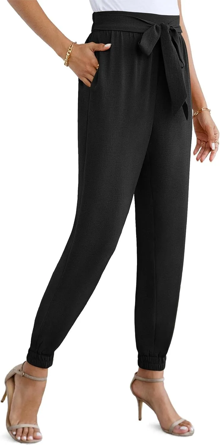 Womens High Waist Dressy Joggers Bow-Knot Loose Business Casual Pants for Work Tapered Trousers with Pockets