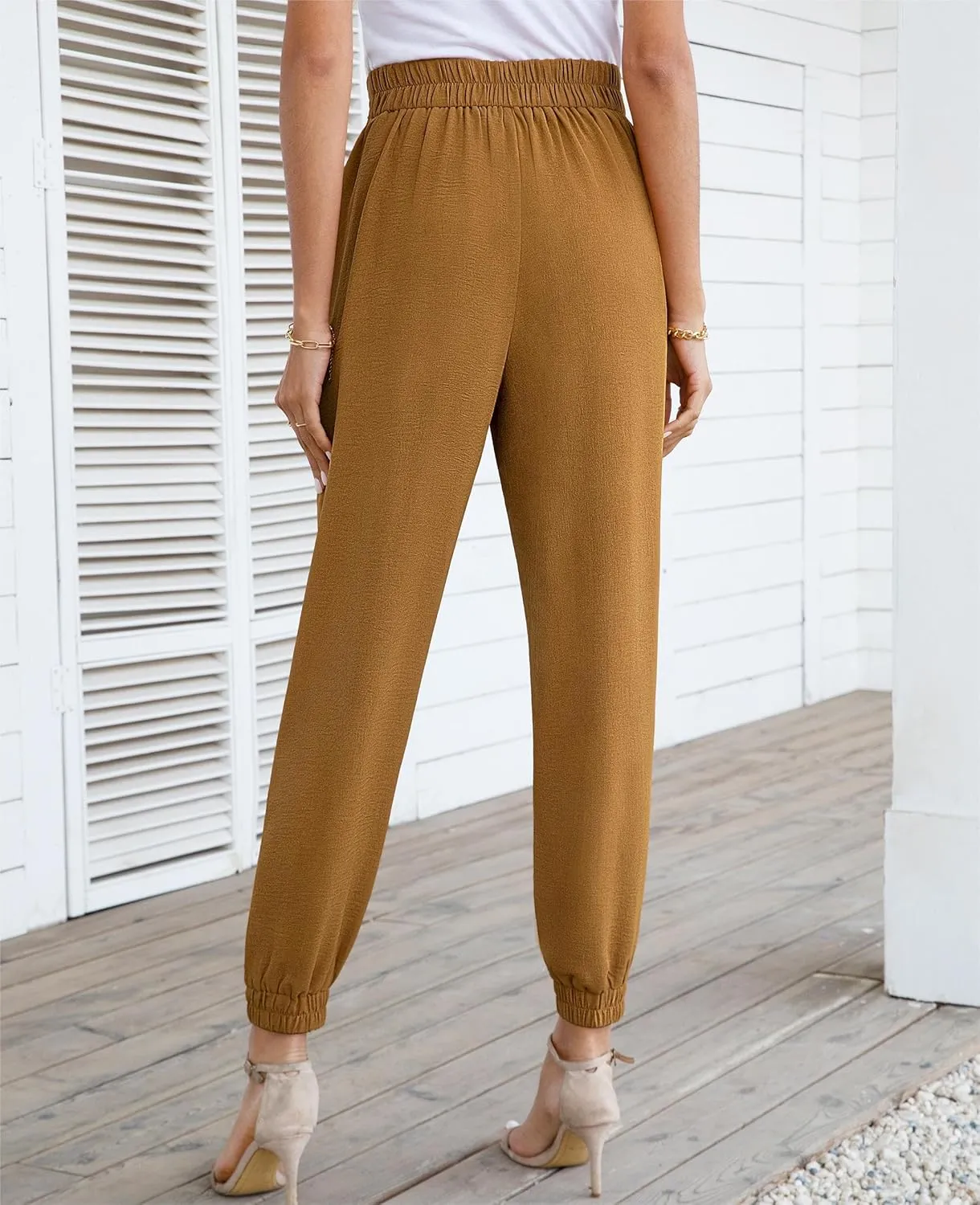 Womens High Waist Dressy Joggers Bow-Knot Loose Business Casual Pants for Work Tapered Trousers with Pockets