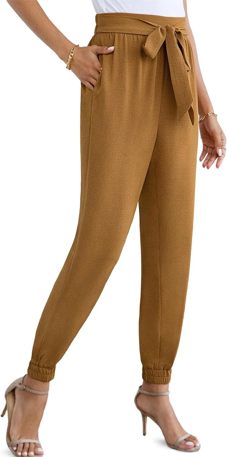 Womens High Waist Dressy Joggers Bow-Knot Loose Business Casual Pants for Work Tapered Trousers with Pockets
