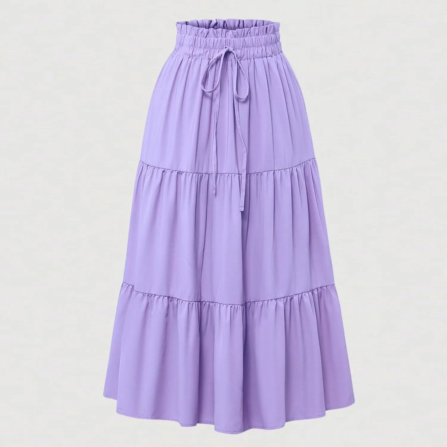 Women's Long Summer Maxi Skirt 2025 Solid Color Floral Elastic Waist A-Line Skirts with Drawstring Loose Skirt