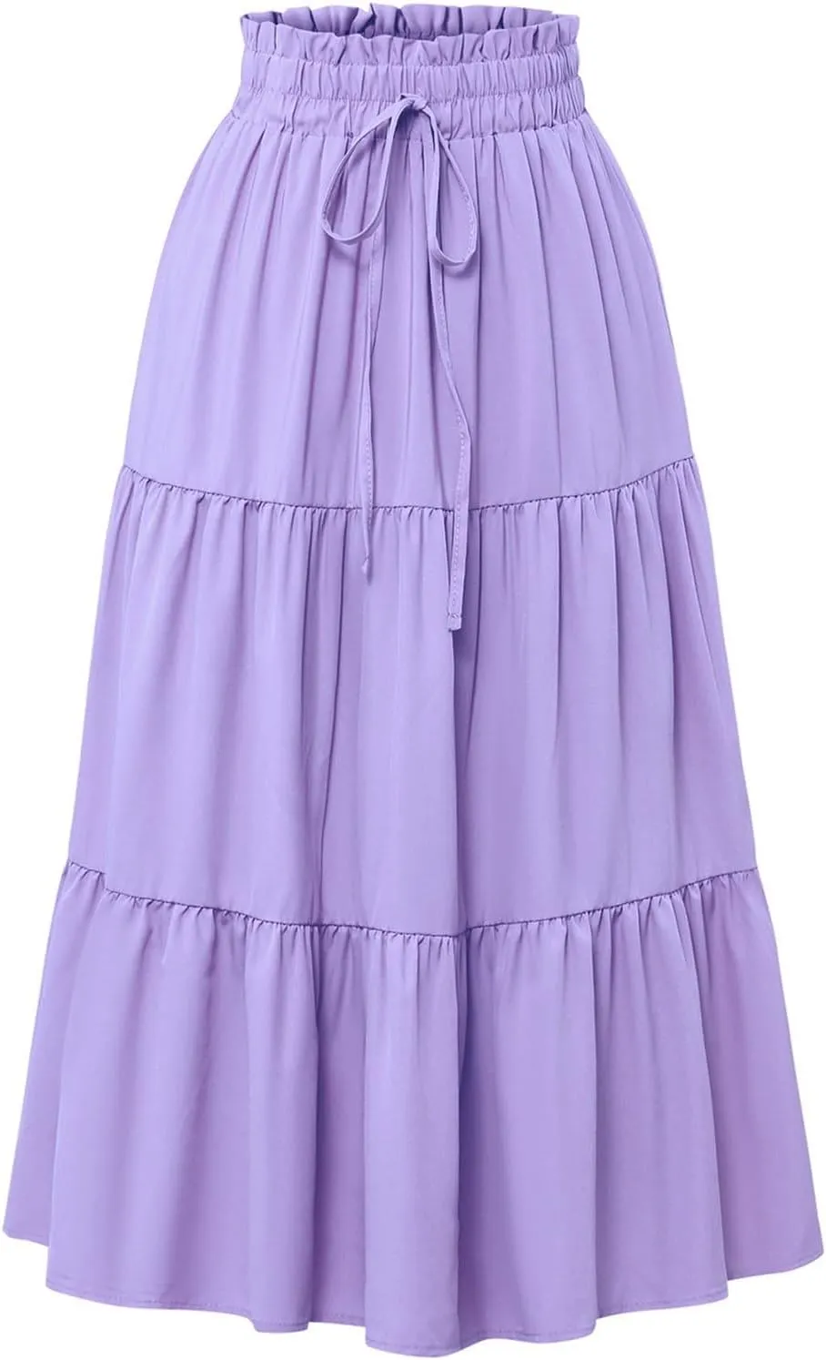 Women's Long Summer Maxi Skirt 2025 Solid Color Floral Elastic Waist A-Line Skirts with Drawstring Loose Skirt