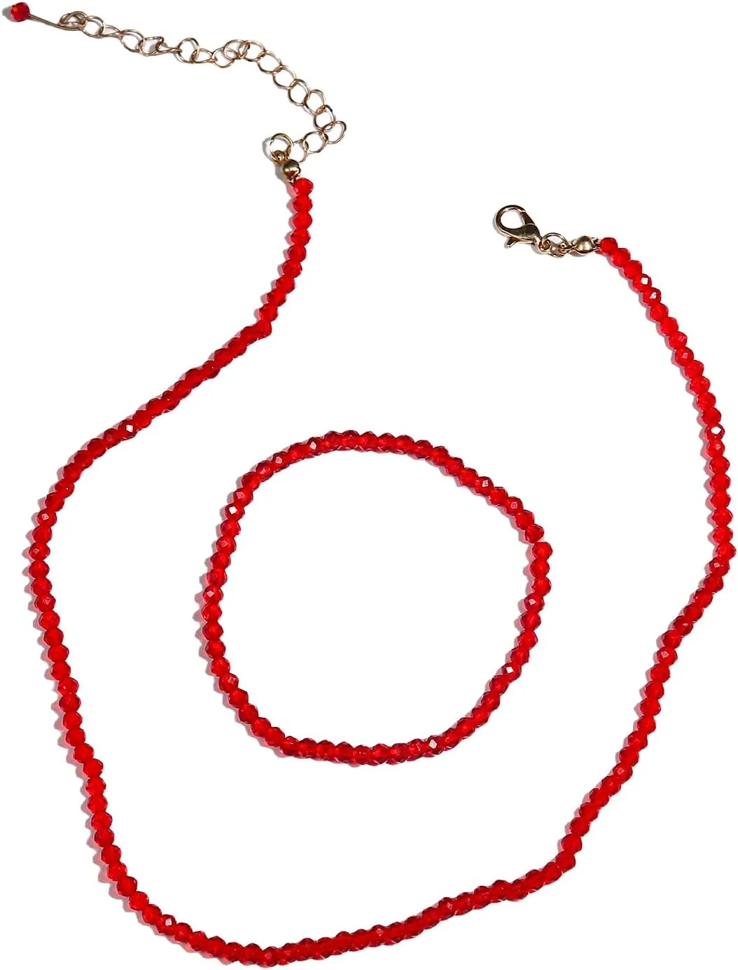 Women's Natural Crystal Beaded Necklace Bracelet Faceted Glass Crystal Beaded Elastic Bracelet