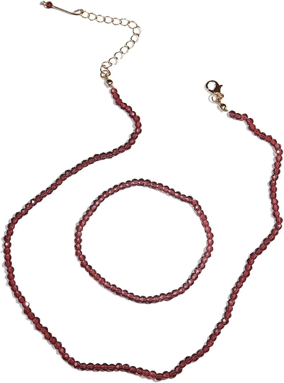 Women's Natural Crystal Beaded Necklace Bracelet Faceted Glass Crystal Beaded Elastic Bracelet