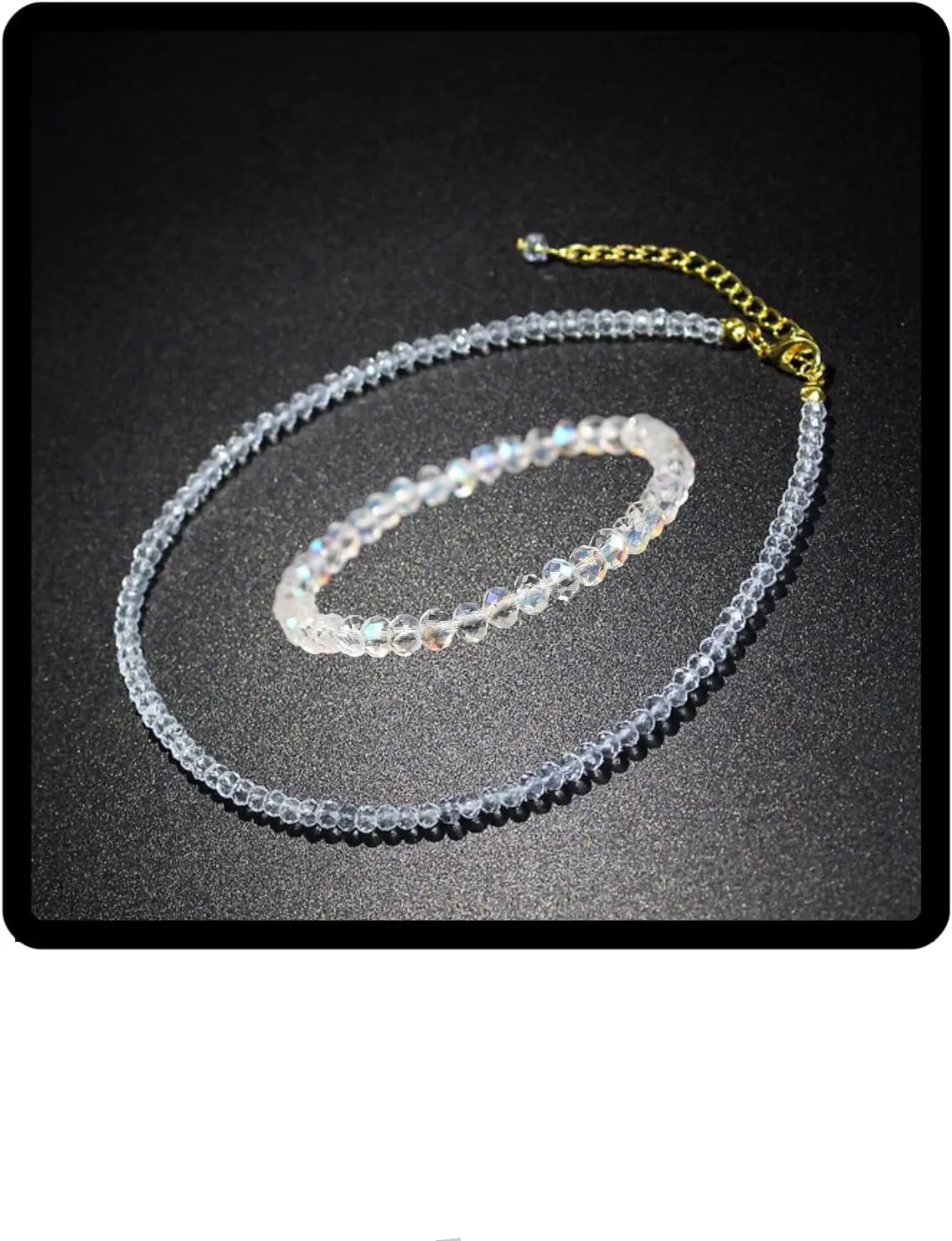 Women's Natural Crystal Beaded Necklace Bracelet Faceted Glass Crystal Beaded Elastic Bracelet