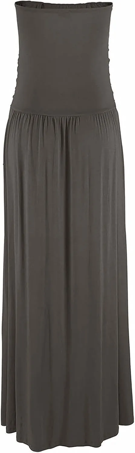 Womens Off The Shoulder Beach Dress Summer Casual Long Maxi Dress Strapless Boho Sundresses with Pockets