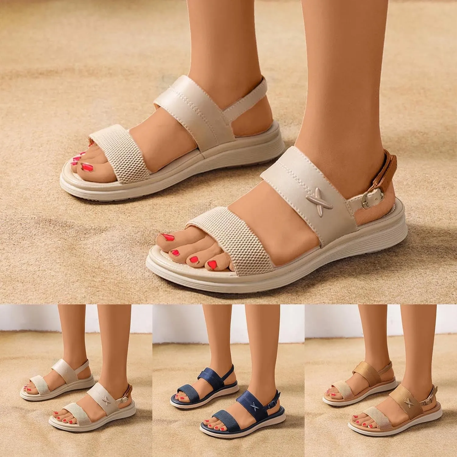 Women's Sandals Summer Bohemia Wedge Sandals Open Toe Buckle Sandals Casual Slip On Shoes Arch Support Shoes