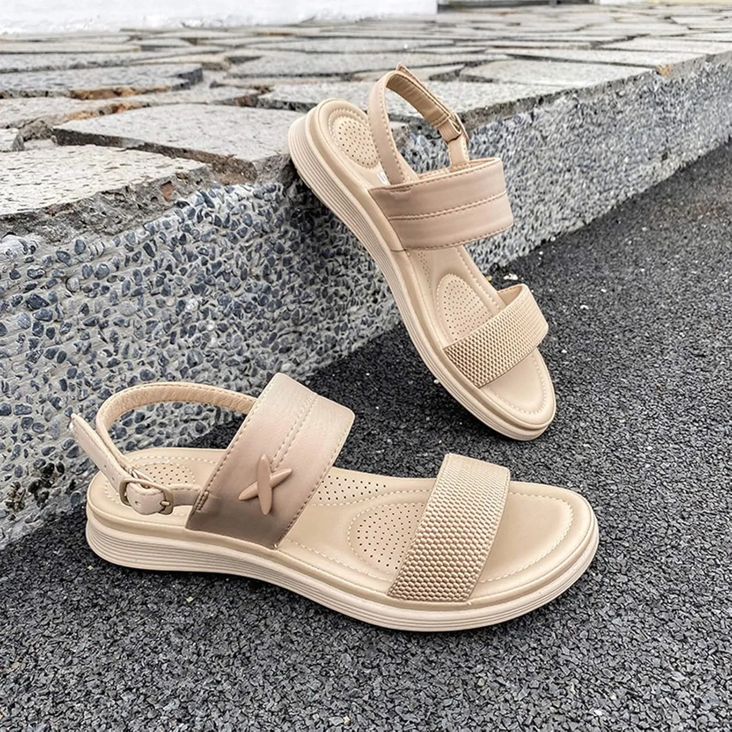 Women's Sandals Summer Bohemia Wedge Sandals Open Toe Buckle Sandals Casual Slip On Shoes Arch Support Shoes