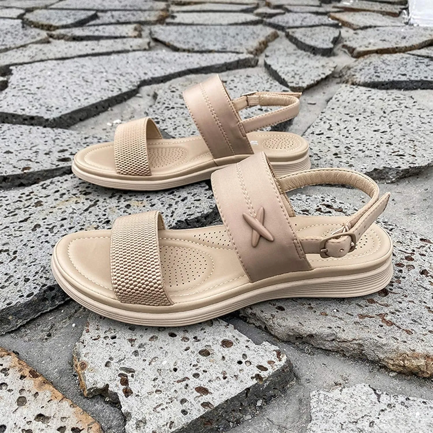 Women's Sandals Summer Bohemia Wedge Sandals Open Toe Buckle Sandals Casual Slip On Shoes Arch Support Shoes