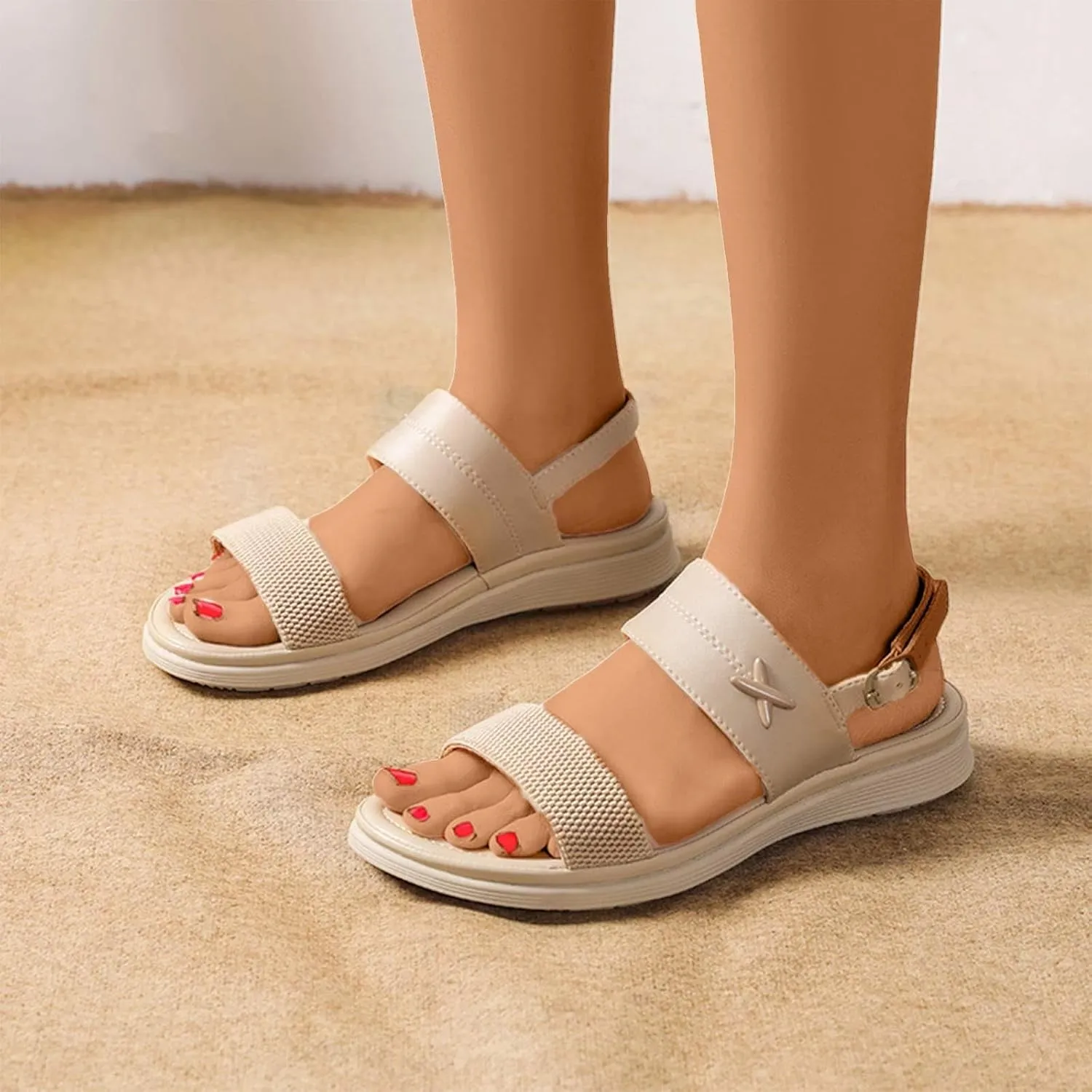 Women's Sandals Summer Bohemia Wedge Sandals Open Toe Buckle Sandals Casual Slip On Shoes Arch Support Shoes