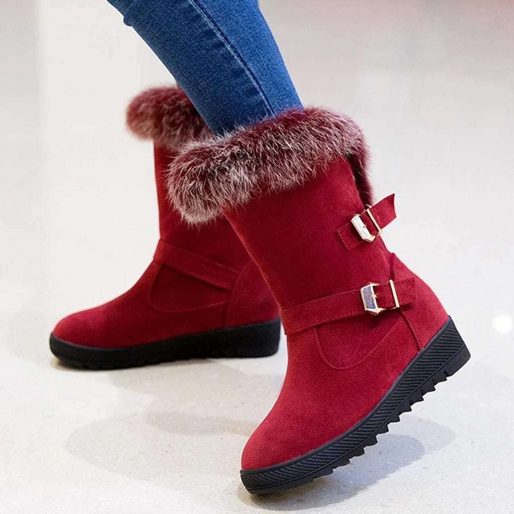 Women's Snow Boots,WUAI Winter Shoes Warm Fur Lining Waterproof Mid Calf Lightweight Snow Booties