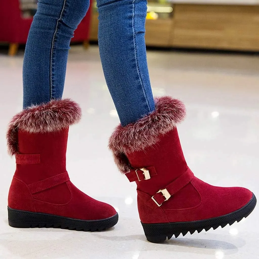 Women's Snow Boots,WUAI Winter Shoes Warm Fur Lining Waterproof Mid Calf Lightweight Snow Booties