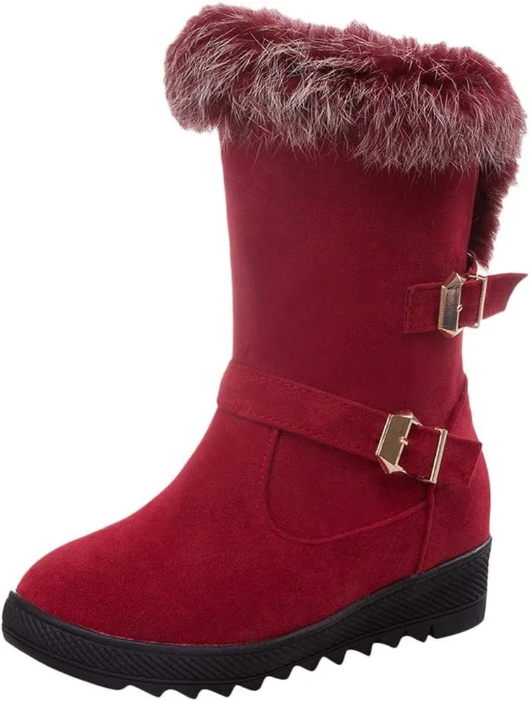 Women's Snow Boots,WUAI Winter Shoes Warm Fur Lining Waterproof Mid Calf Lightweight Snow Booties