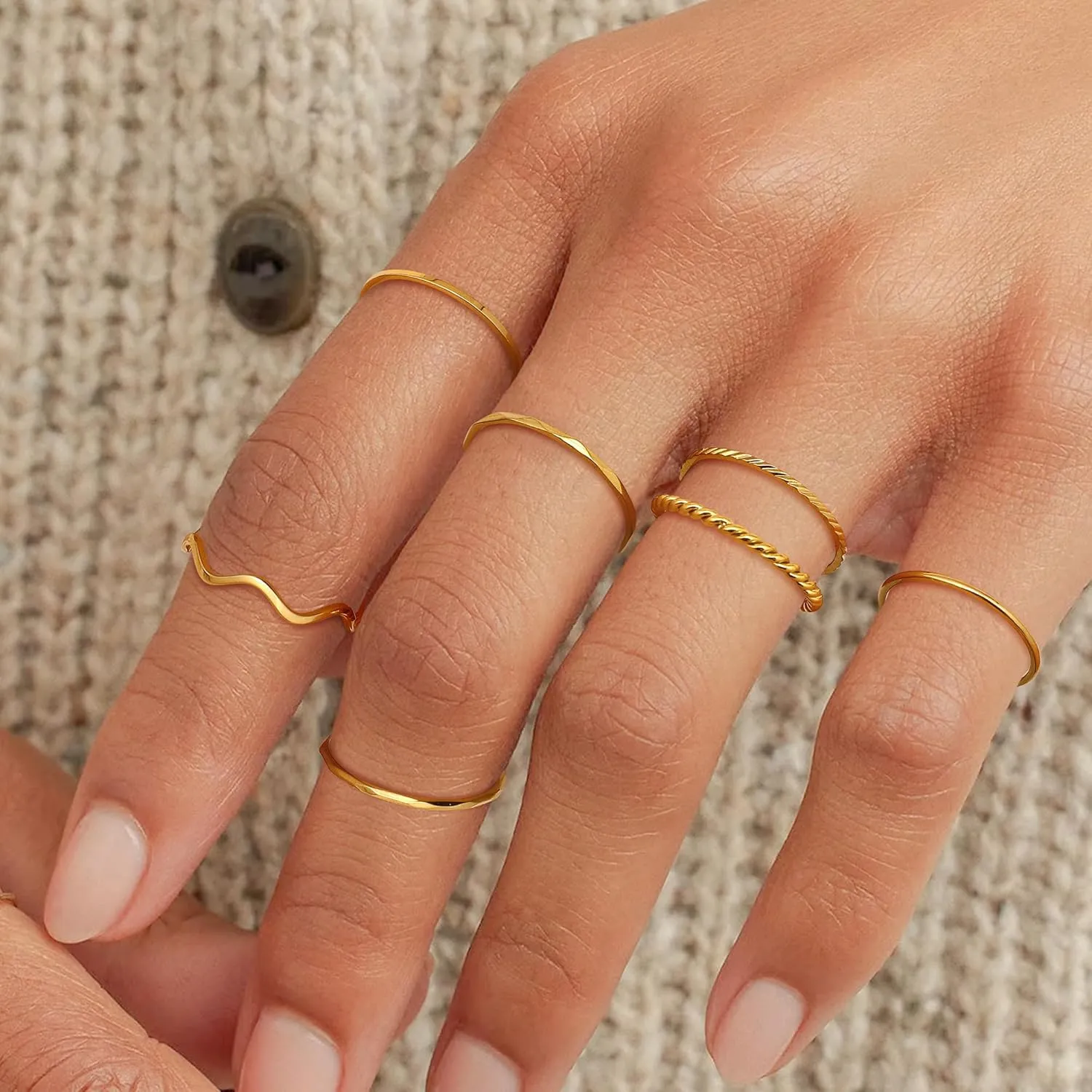 YADOCA 7 Pcs 1MM Stainless Steel Rings for Women Men Fashion Simple Plain Knuckle Stacking Midi Thumb Dainty Thin Stackable Statement Band Rings Set Size 5-11 Silver Gold Tone