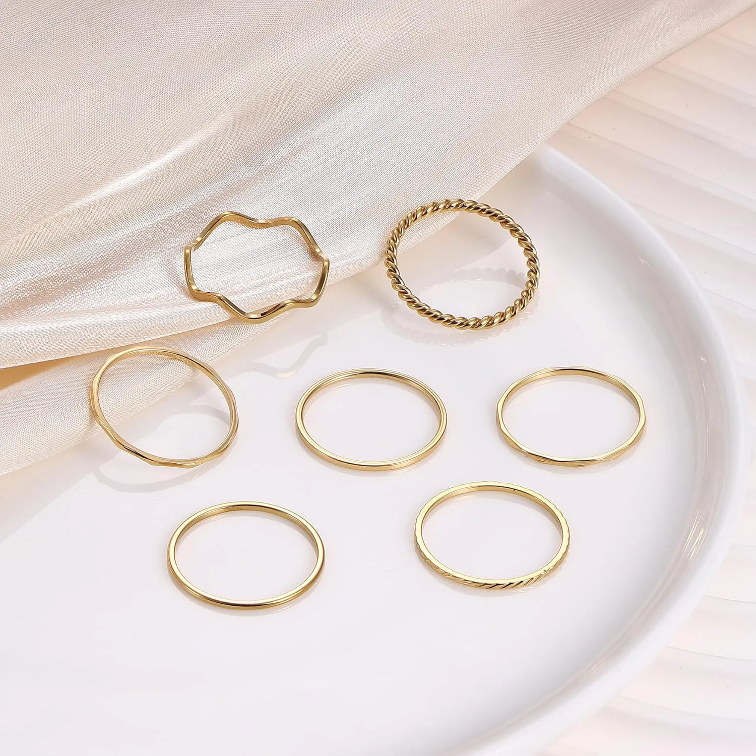 YADOCA 7 Pcs 1MM Stainless Steel Rings for Women Men Fashion Simple Plain Knuckle Stacking Midi Thumb Dainty Thin Stackable Statement Band Rings Set Size 5-11 Silver Gold Tone