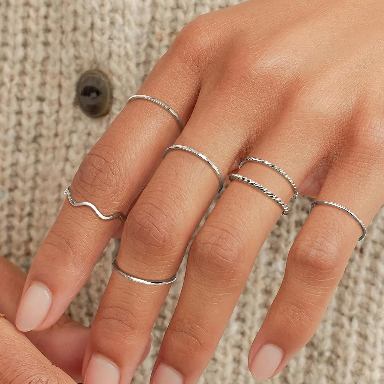 YADOCA 7 Pcs 1MM Stainless Steel Rings for Women Men Fashion Simple Plain Knuckle Stacking Midi Thumb Dainty Thin Stackable Statement Band Rings Set Size 5-11 Silver Gold Tone