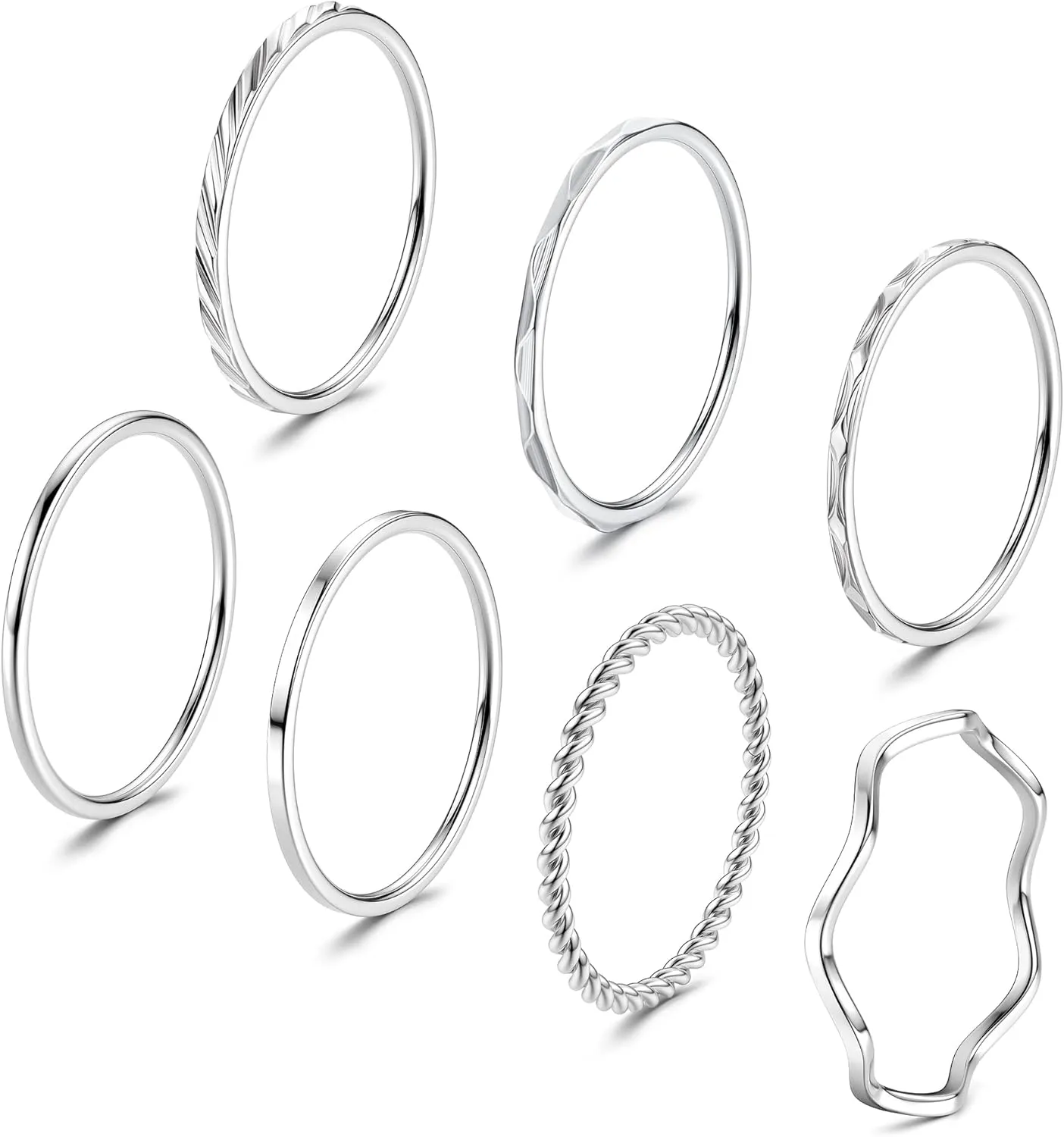 YADOCA 7 Pcs 1MM Stainless Steel Rings for Women Men Fashion Simple Plain Knuckle Stacking Midi Thumb Dainty Thin Stackable Statement Band Rings Set Size 5-11 Silver Gold Tone