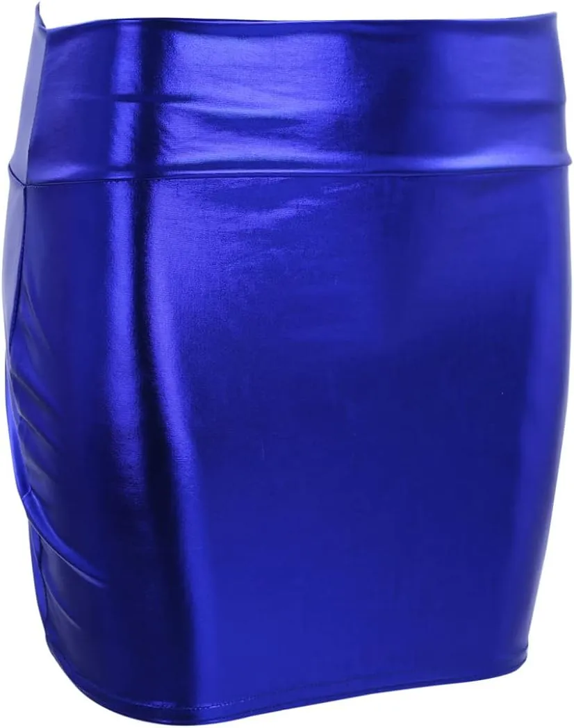 YEAHDOR Womens PVC Leather Wet Look Bodycon Pencil Skirts Holographic Lingerie Rave Festival Micro Skirts