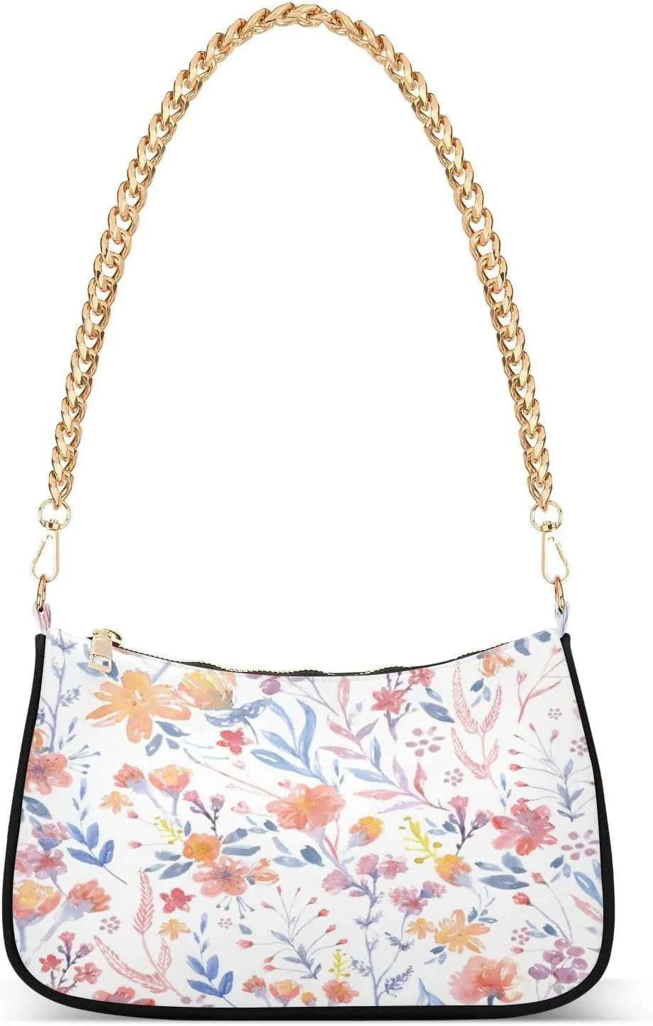 Yellow Orange Wild Flowers Womens Shoulder Bag for Women Girls Hobo Tote Handbag Gold Chain Crossbody Bag with Zipper Clutch Purse Handbags
