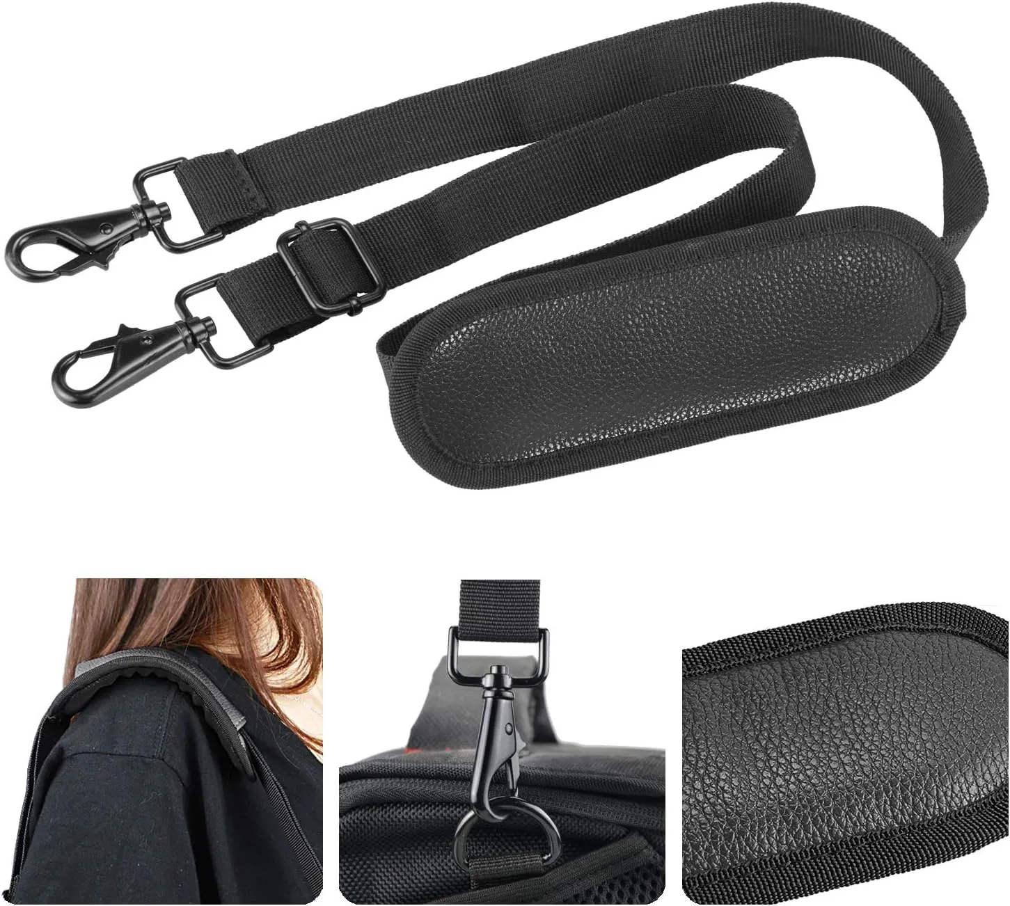 YOUSHARES Shoulder Strap Universal Replacement Laptop Metal Hooks Adjustable Bag Strap Briefcase Computer Messenger Bag Laptop Notebook Case (Black)