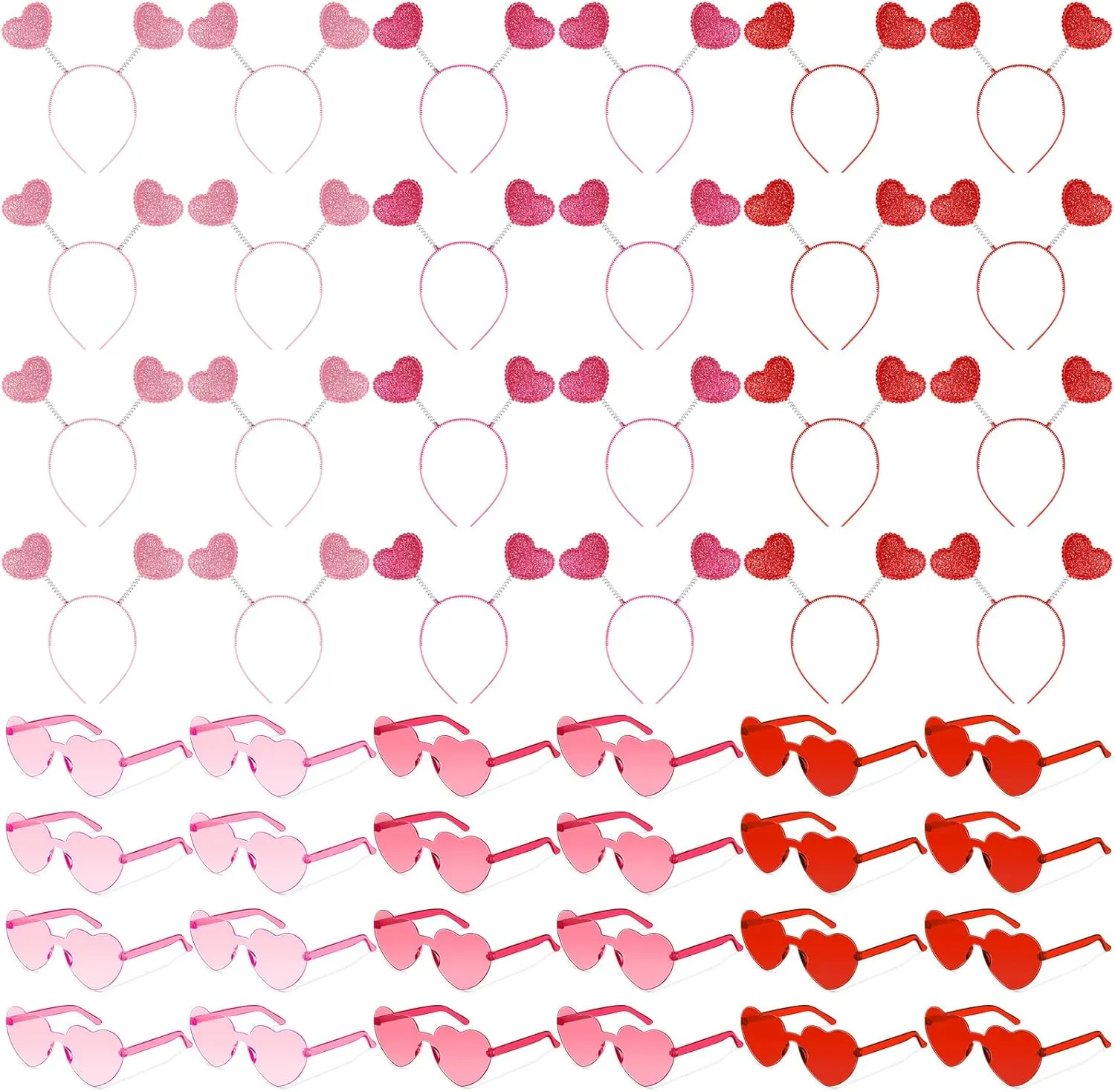 Yunsailing 48 Pcs Valentines Heart Head Boppers Headbands and Heart Sunglasses for Party Accessories