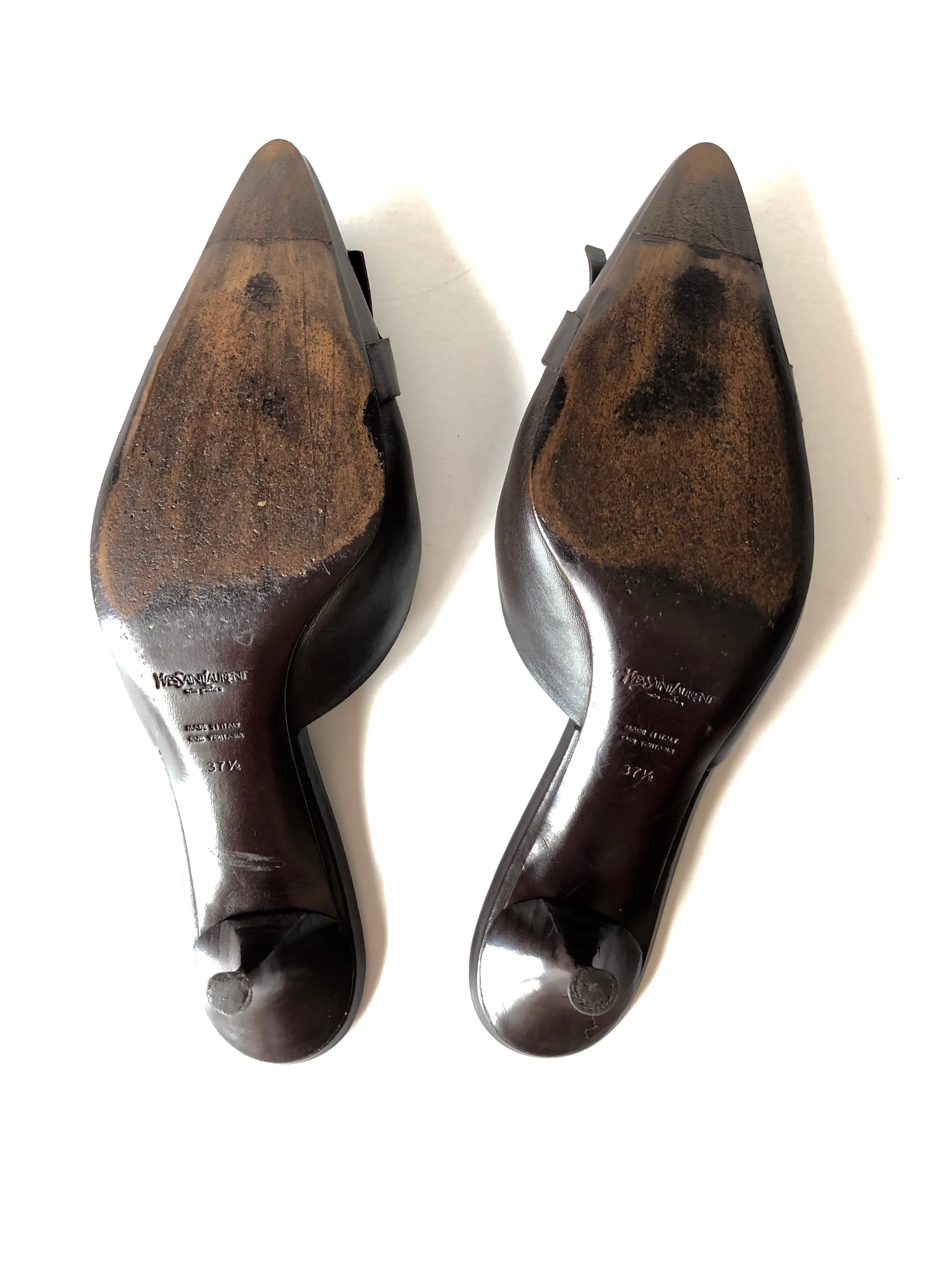 YVES SAINT LAURENT LEATHER SIENA MULE KITTEN HEEL SIZE 7.5