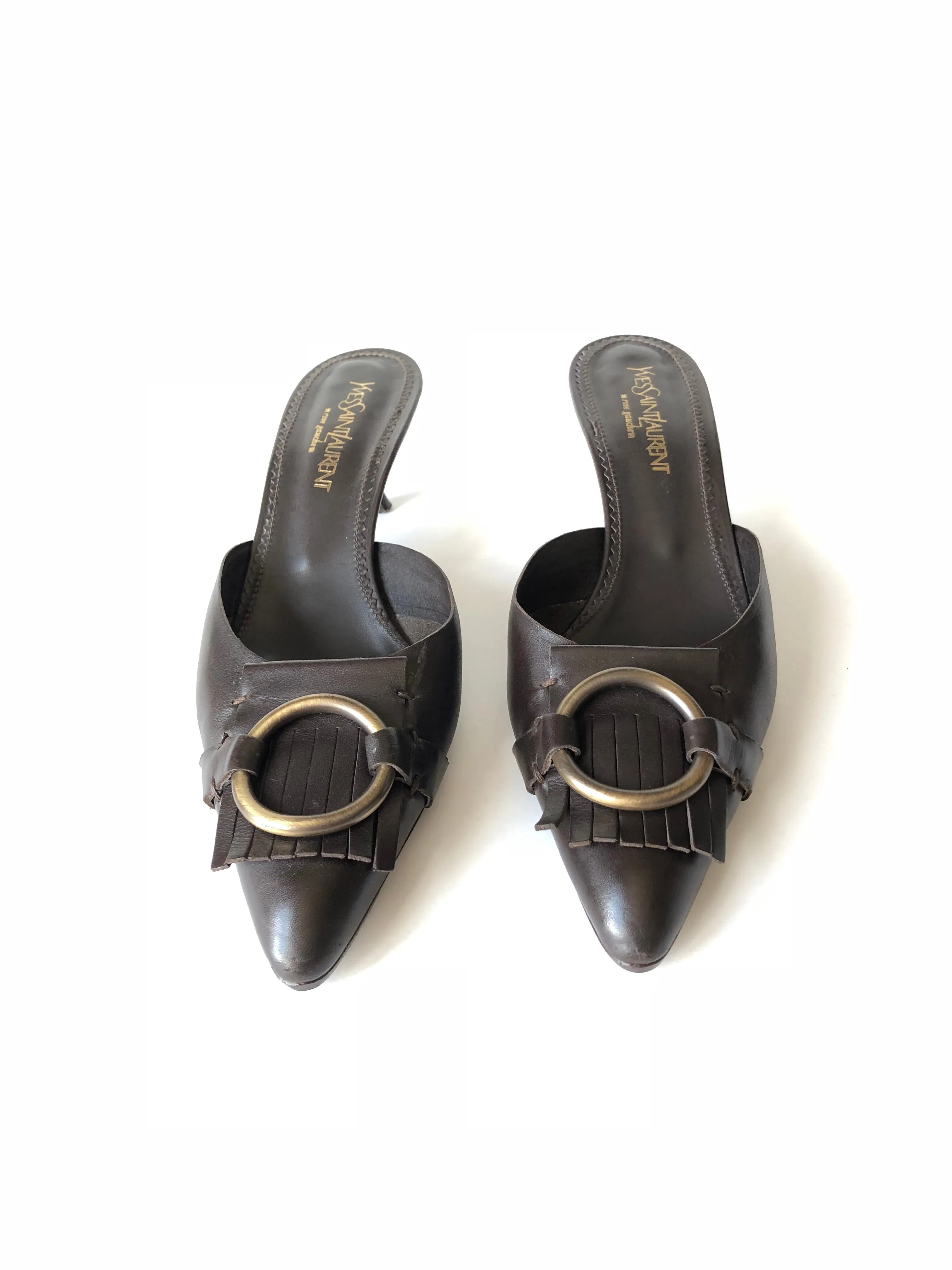 YVES SAINT LAURENT LEATHER SIENA MULE KITTEN HEEL SIZE 7.5