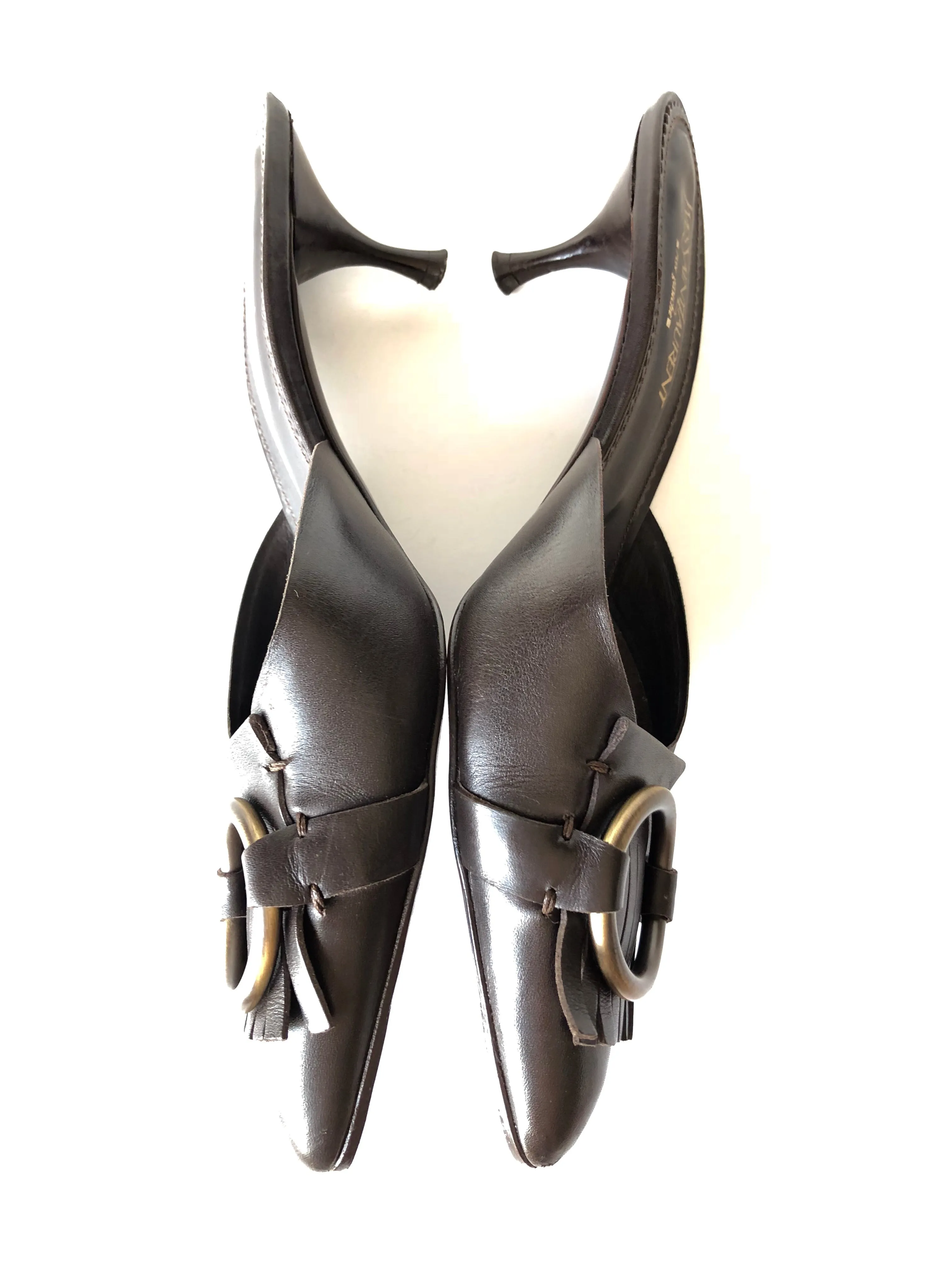 YVES SAINT LAURENT LEATHER SIENA MULE KITTEN HEEL SIZE 7.5