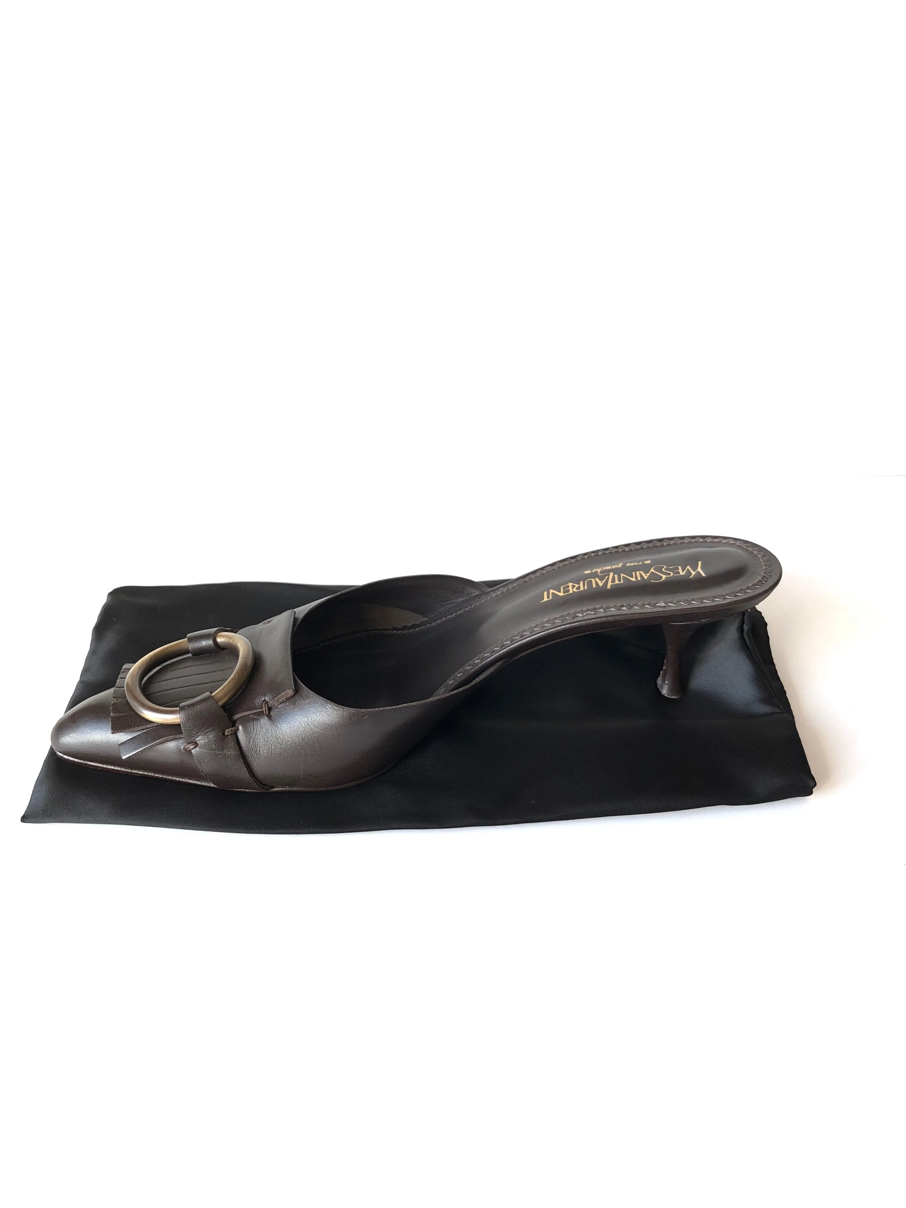 YVES SAINT LAURENT LEATHER SIENA MULE KITTEN HEEL SIZE 7.5