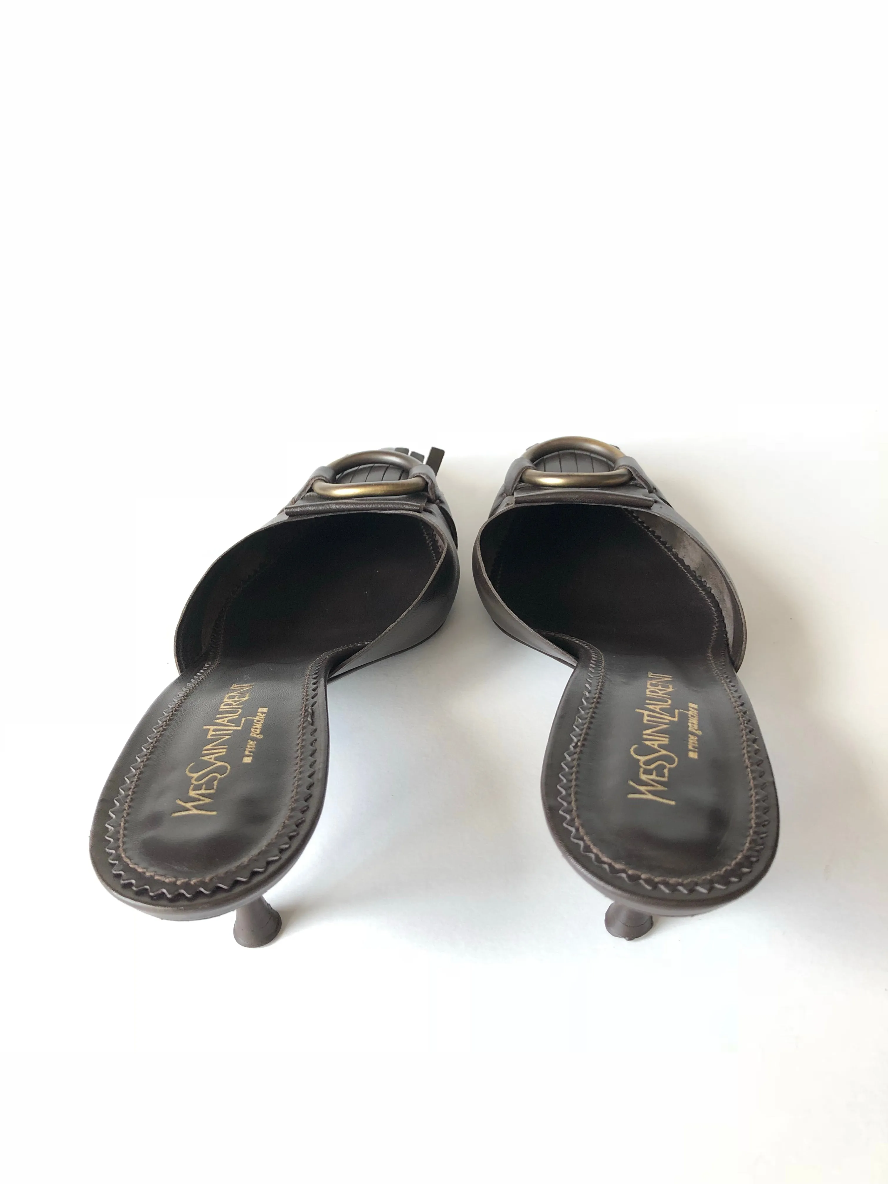 YVES SAINT LAURENT LEATHER SIENA MULE KITTEN HEEL SIZE 7.5