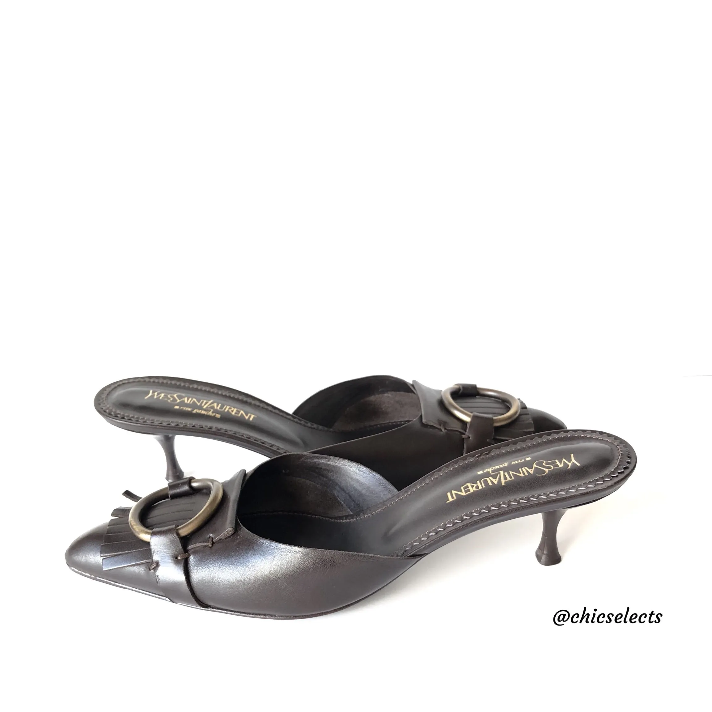 YVES SAINT LAURENT LEATHER SIENA MULE KITTEN HEEL SIZE 7.5