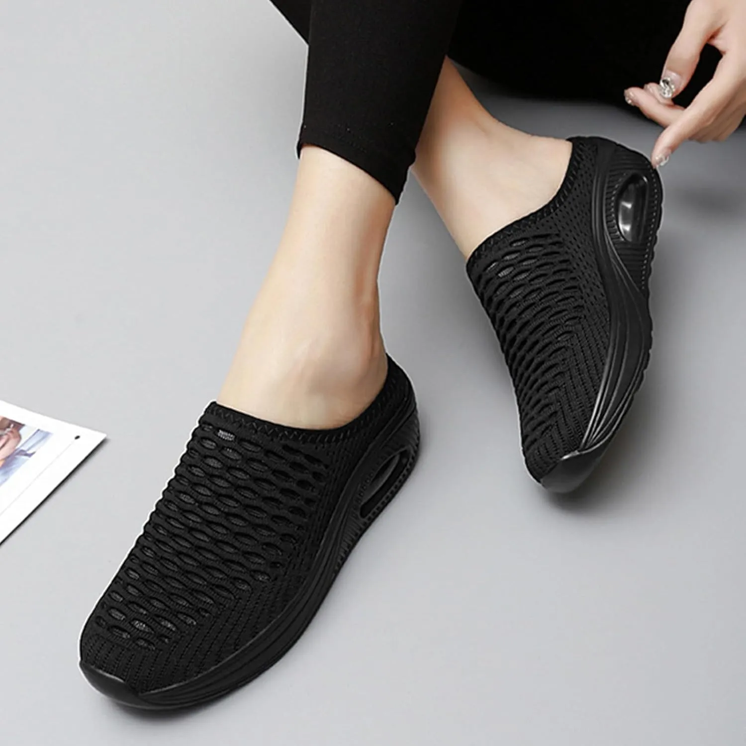 ZWRXW Women's Mule Shoes with Arch Support Breathable Mesh Arch-Support Orthopedic Diabetic Shoe Comfortable Slip On Clogs and Mules Diabetic Slippers Plantar Fasciitis Sandals Wedge Casual Shoes